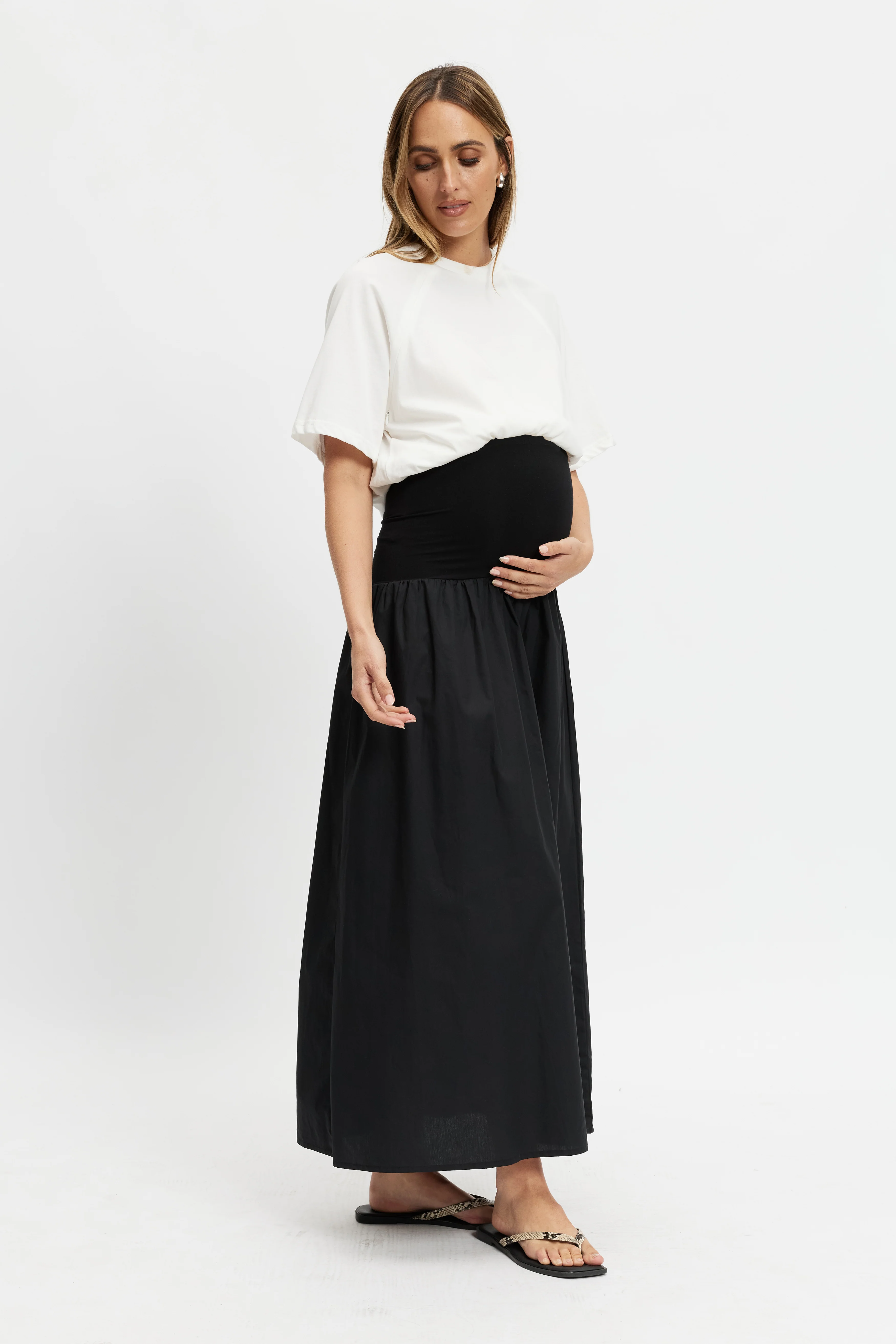 Emmy Drop-Waist Jersey Poplin Midi Skirt - Black - Image 9