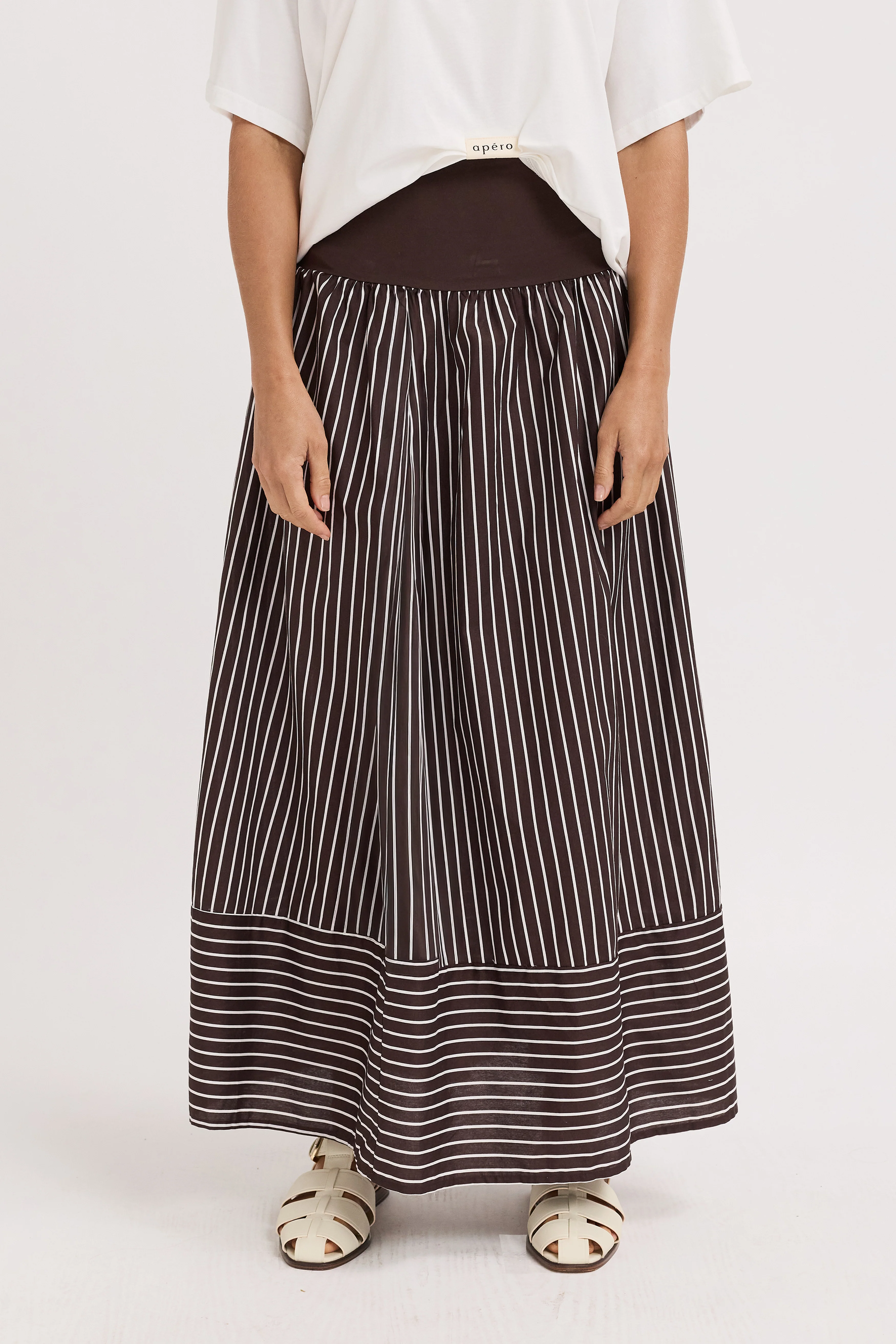 Emmy Drop-Waist Maxi Skirt - Chocolate / White - Image 3