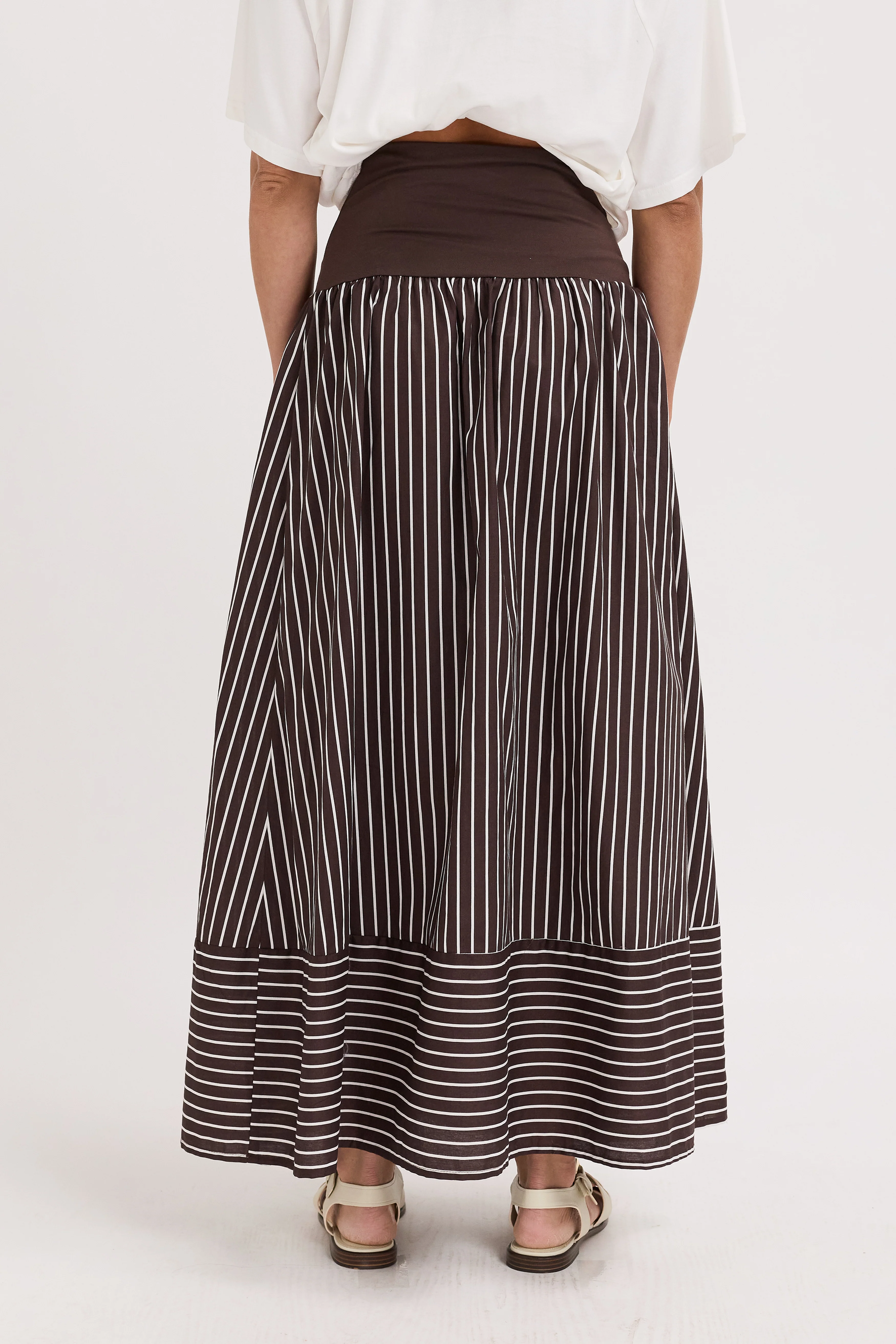 Emmy Drop-Waist Maxi Skirt - Chocolate / White - Image 5
