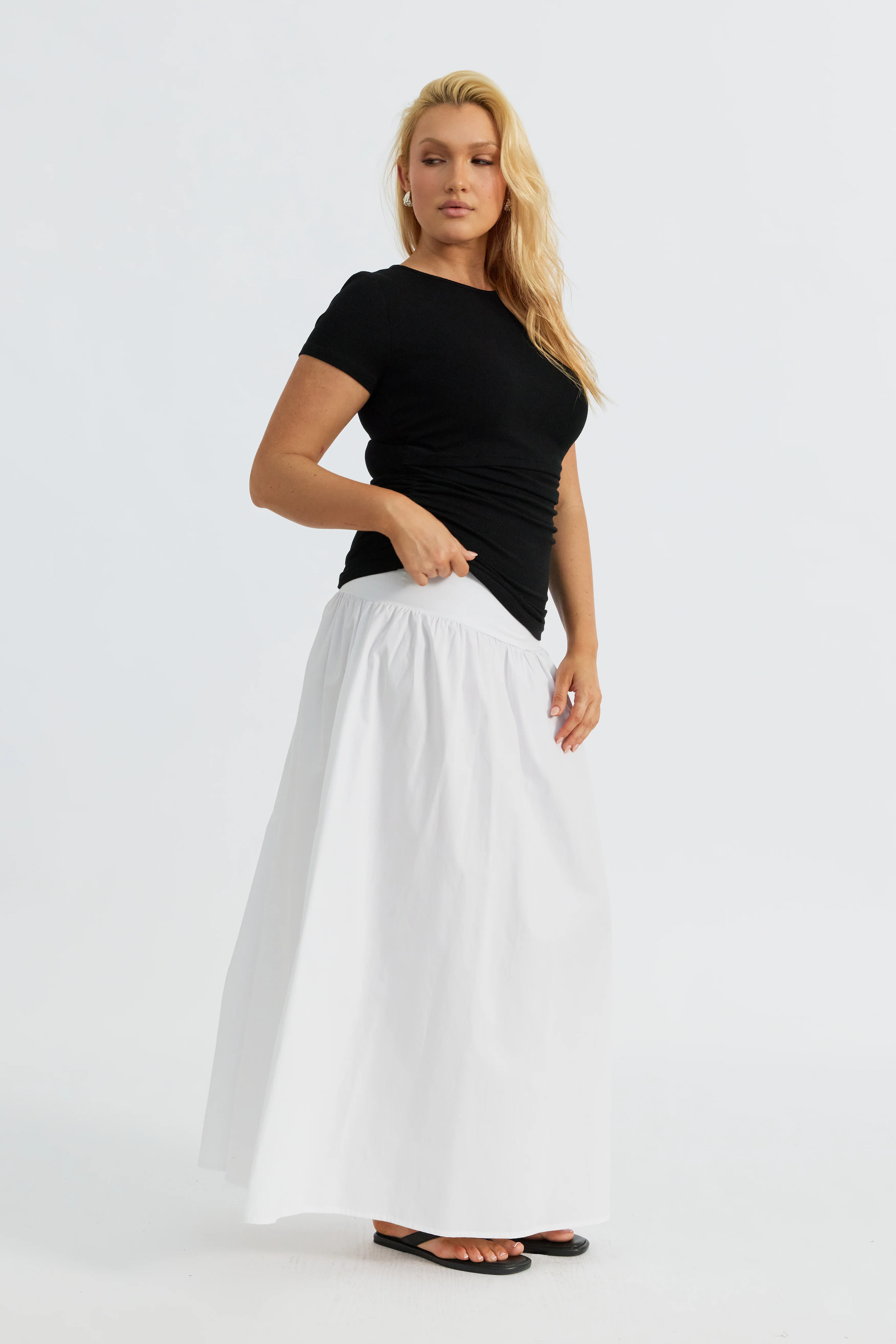 Emmy Drop-Waist Jersey Poplin Maxi Skirt - White - Image 7