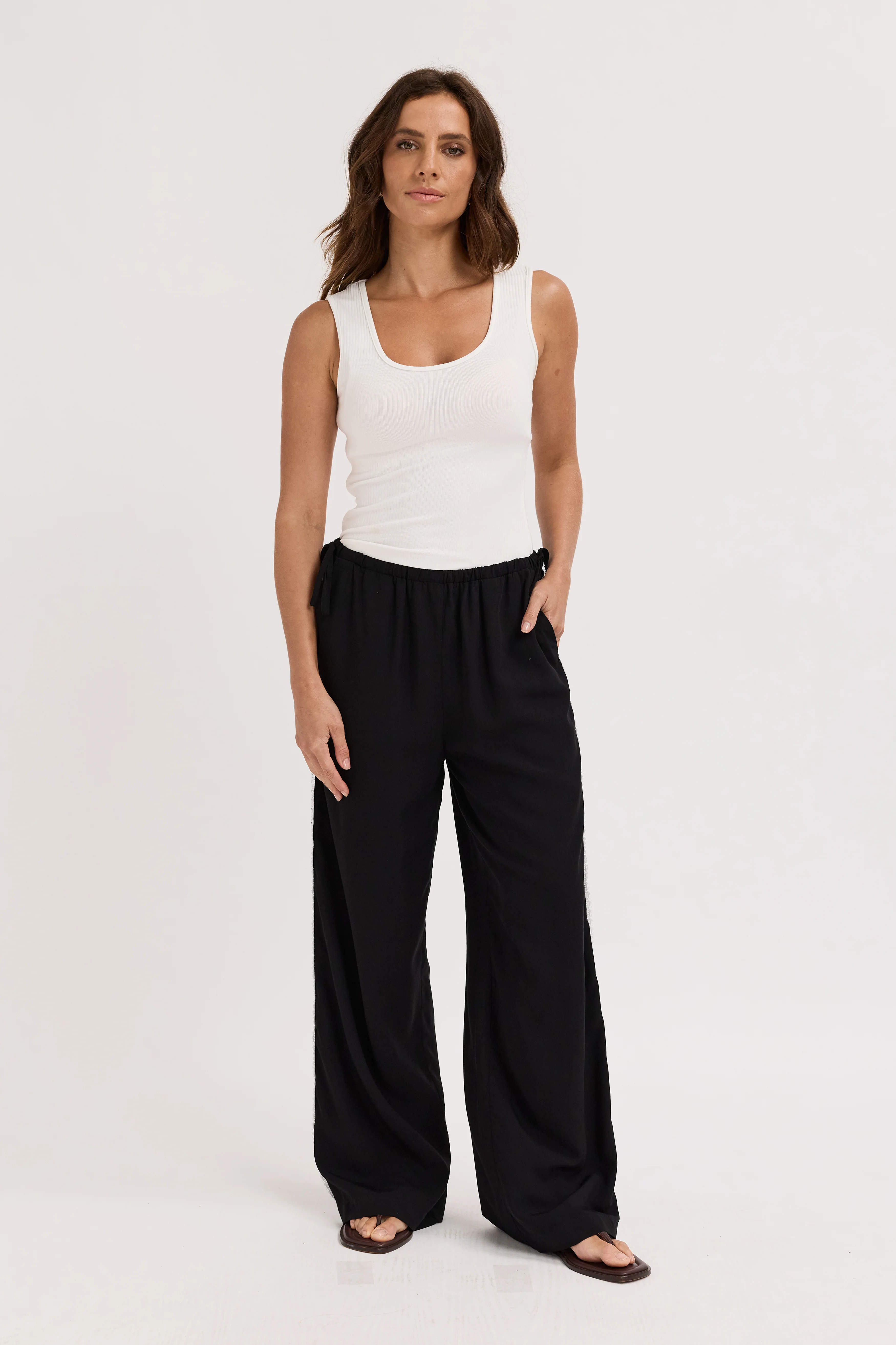 Emory Lace Trim Wide Leg Pant - Black