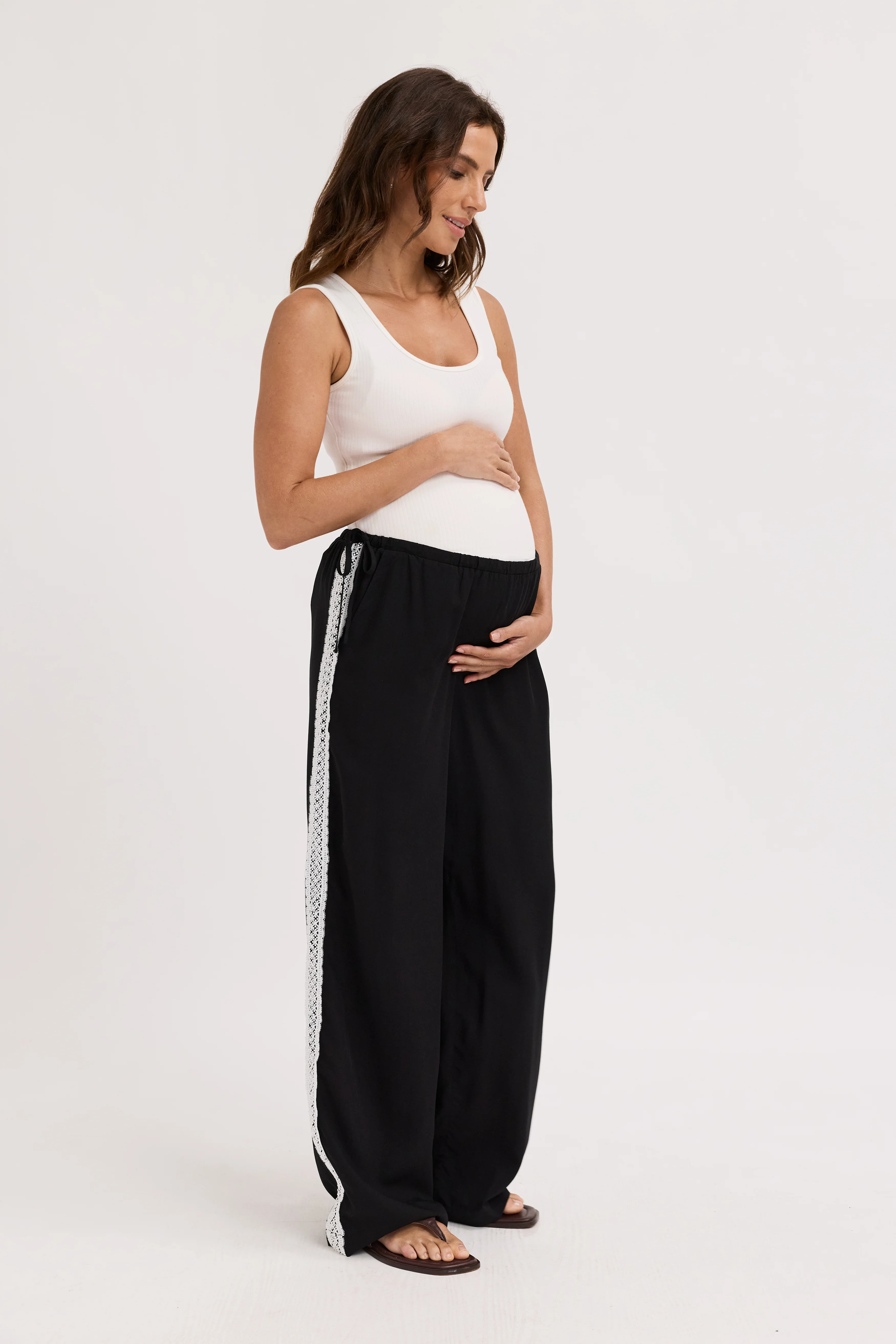 Emory Lace Trim Wide Leg Pant - Black - Image 2