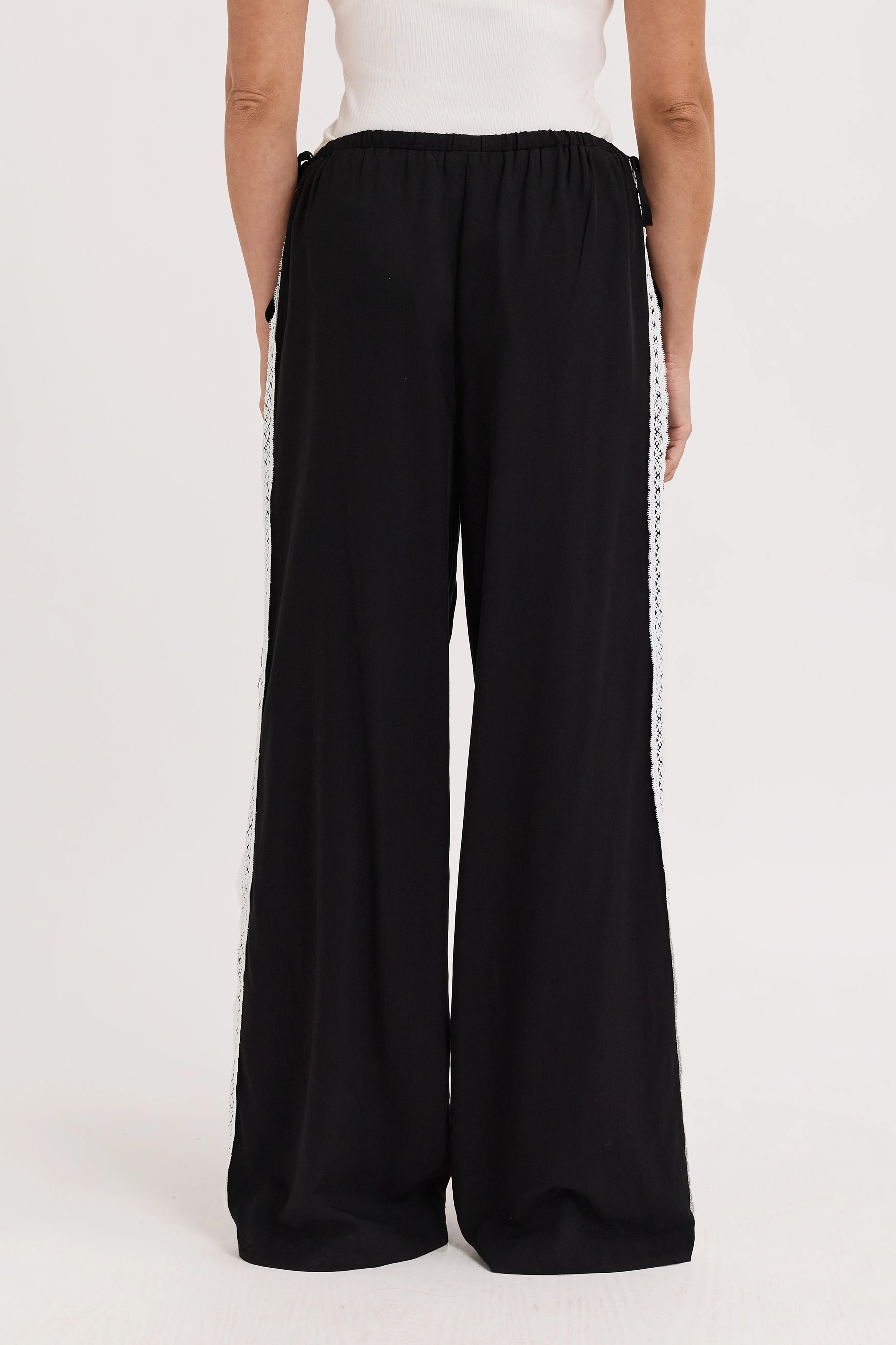 Emory Lace Trim Wide Leg Pant - Black - Image 5