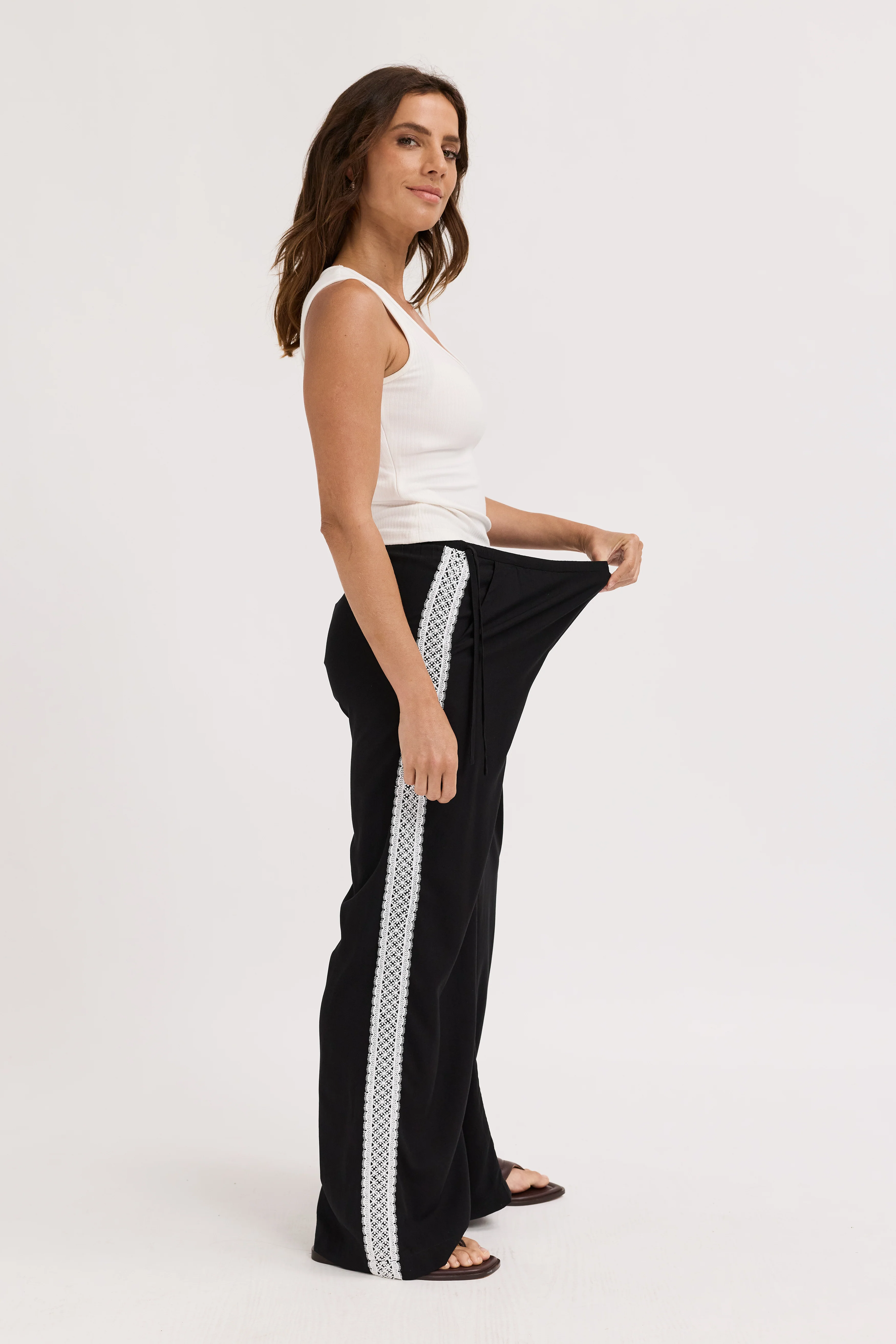 Emory Lace Trim Wide Leg Pant - Black - Image 6