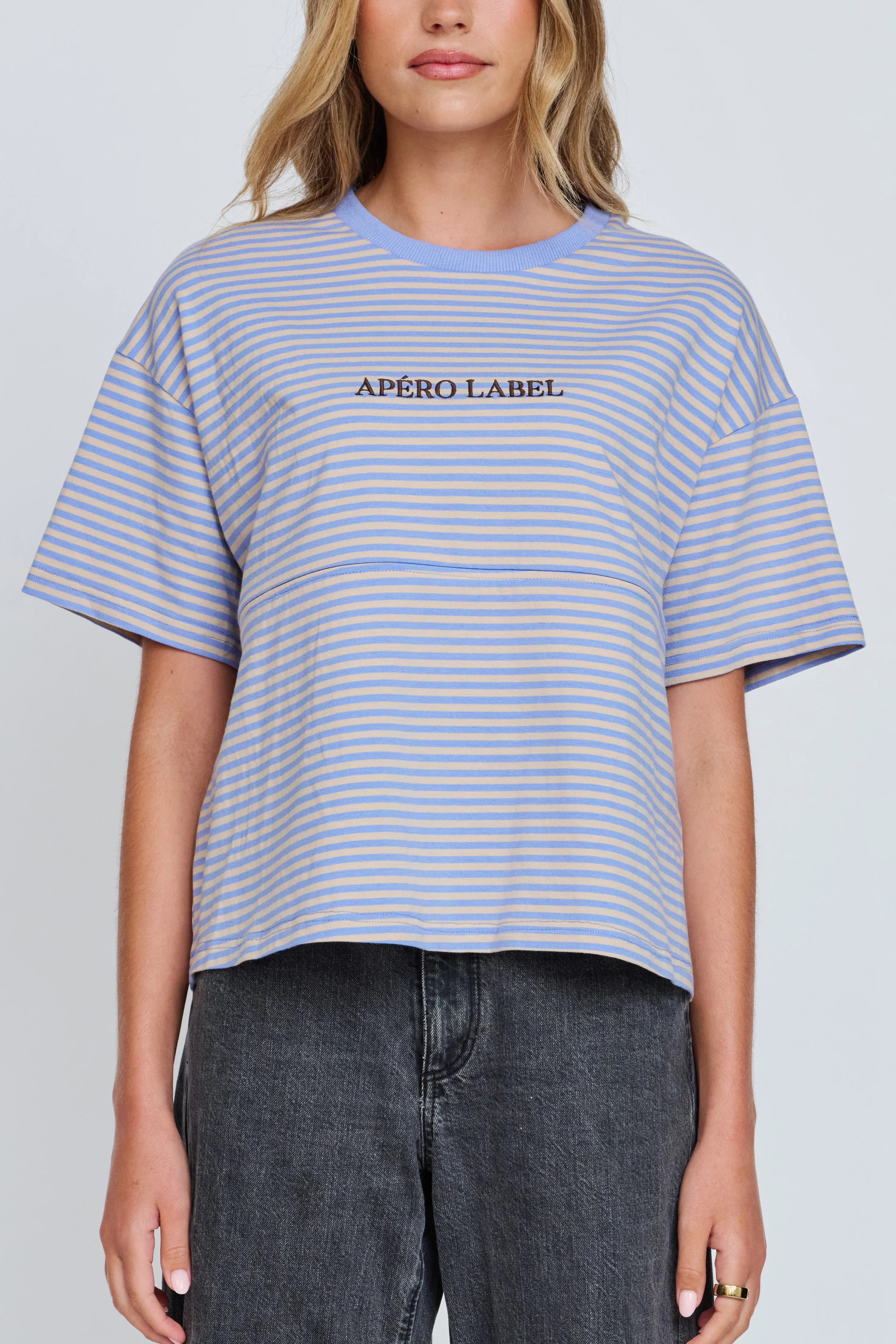 Era Drop-Shoulder Cropped Tee - Blue / Beige - Image 3