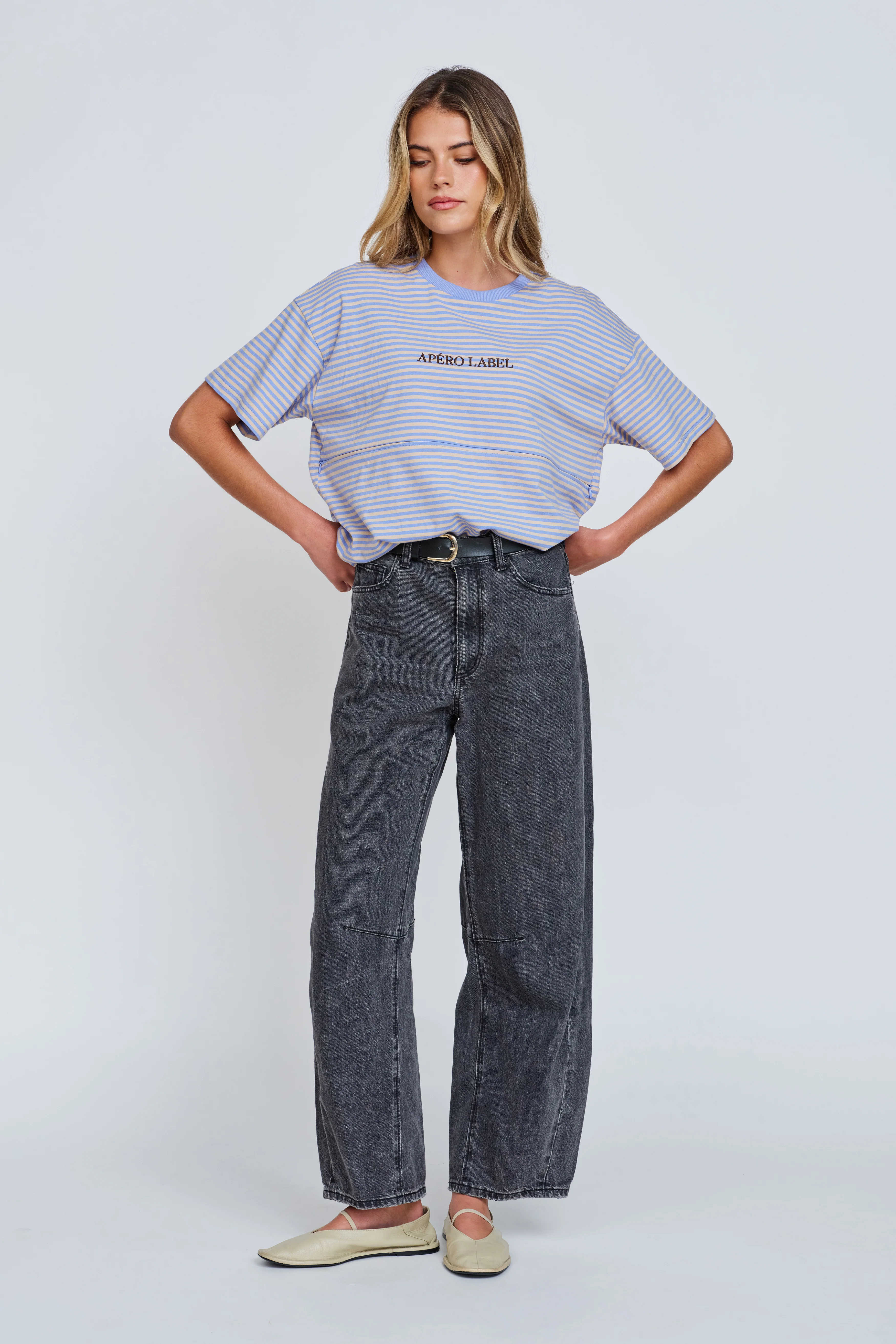 Era Drop-Shoulder Cropped Tee - Blue / Beige - Image 6