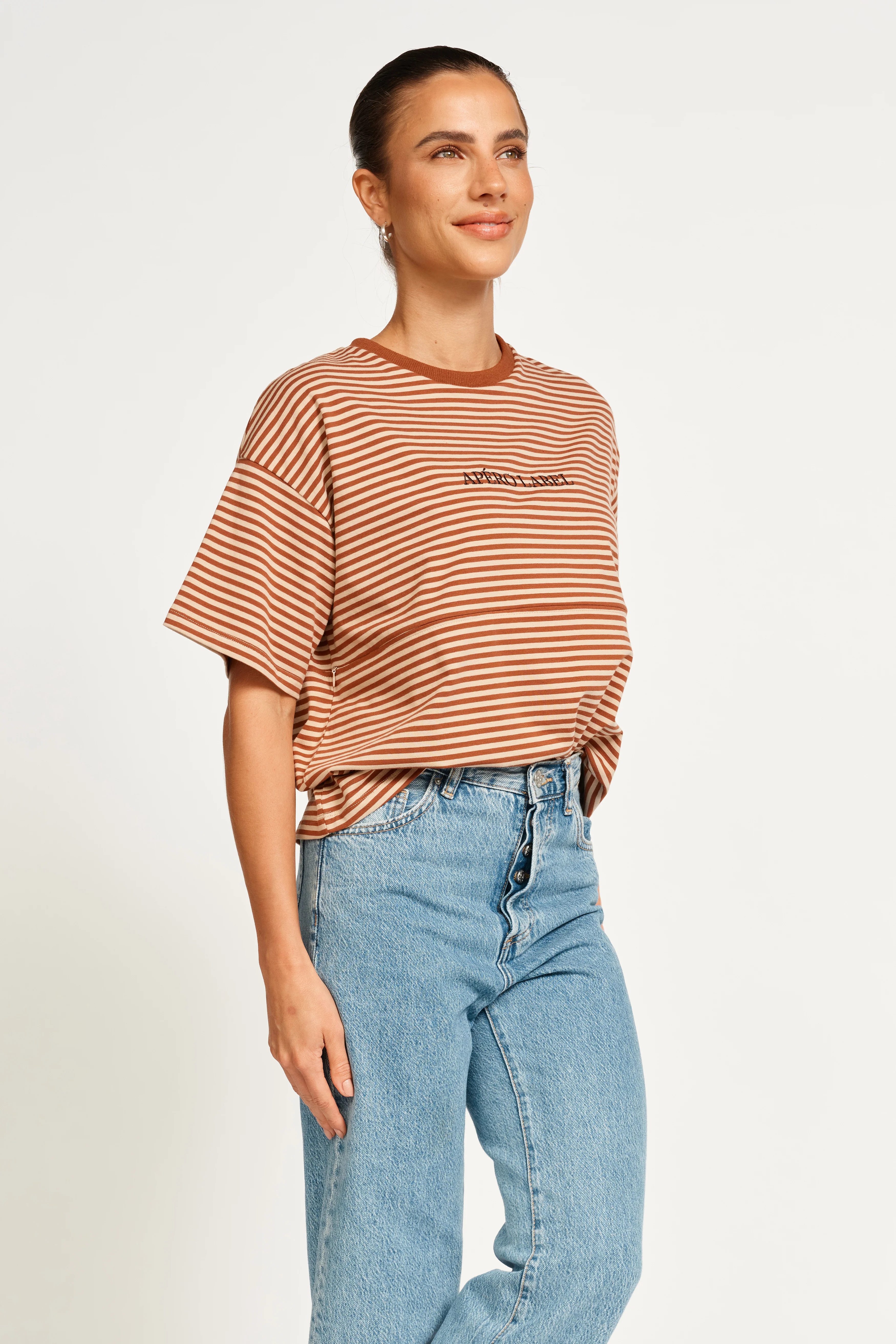 Era Drop-Shoulder Cropped Tee - Brown / Tan Stripe - Image 6