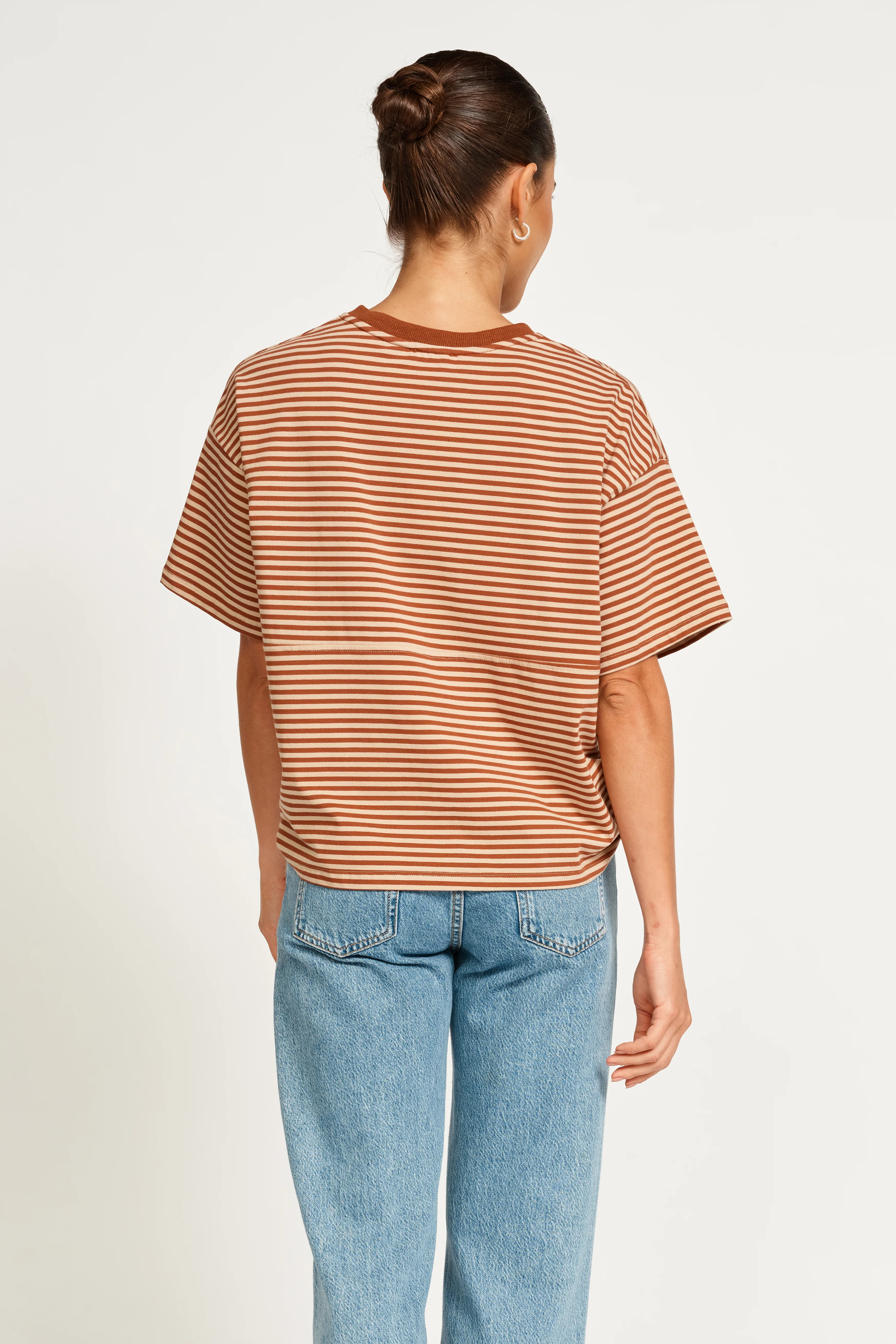 Era Drop-Shoulder Cropped Tee - Brown / Tan Stripe - Image 7
