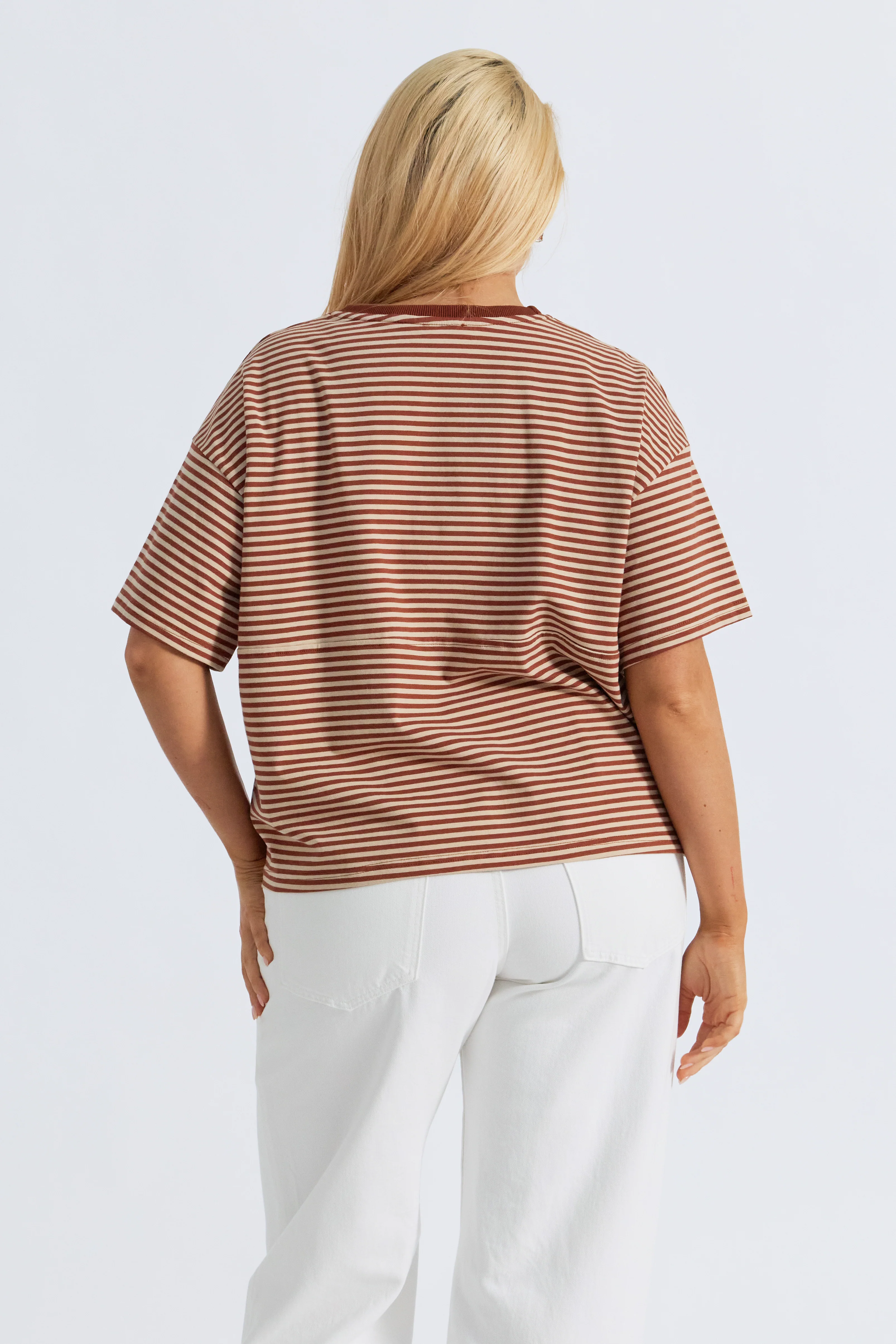 Era Drop-Shoulder Cropped Tee - Brown / Tan Stripe - Image 9