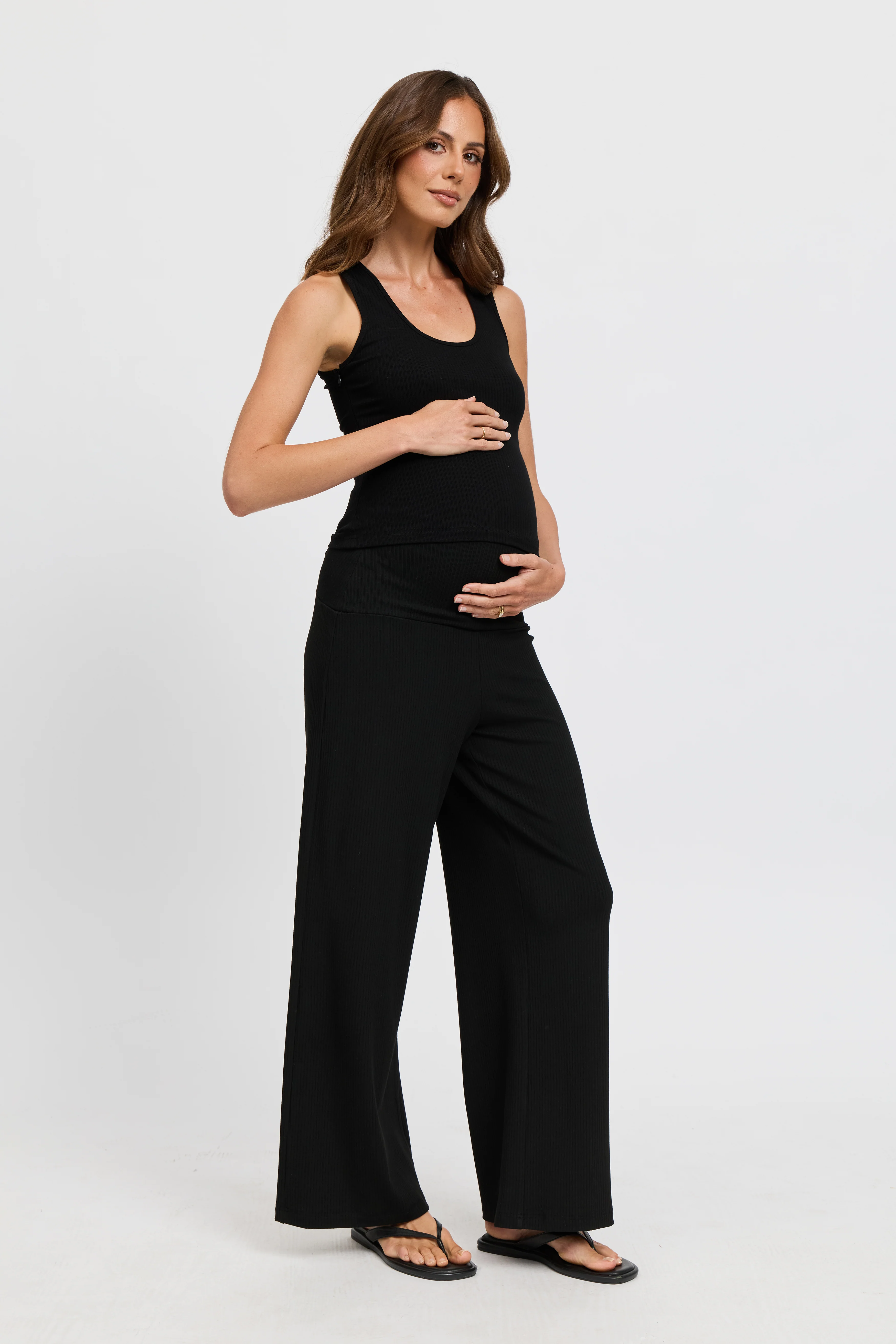 Esta Ribbed Foldover Waist Pant - Black - Image 11