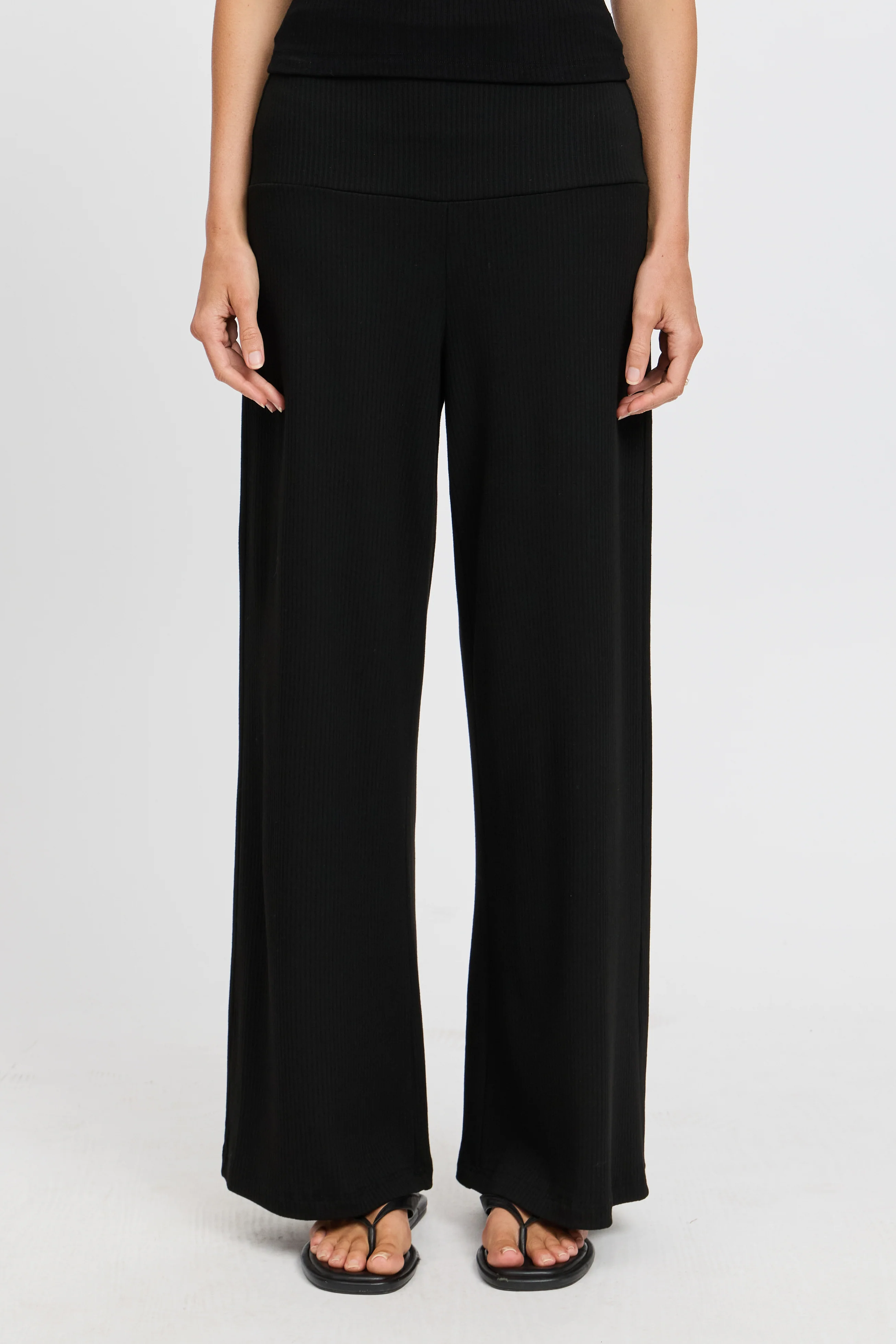 Esta Ribbed Foldover Waist Pant - Black - Image 3