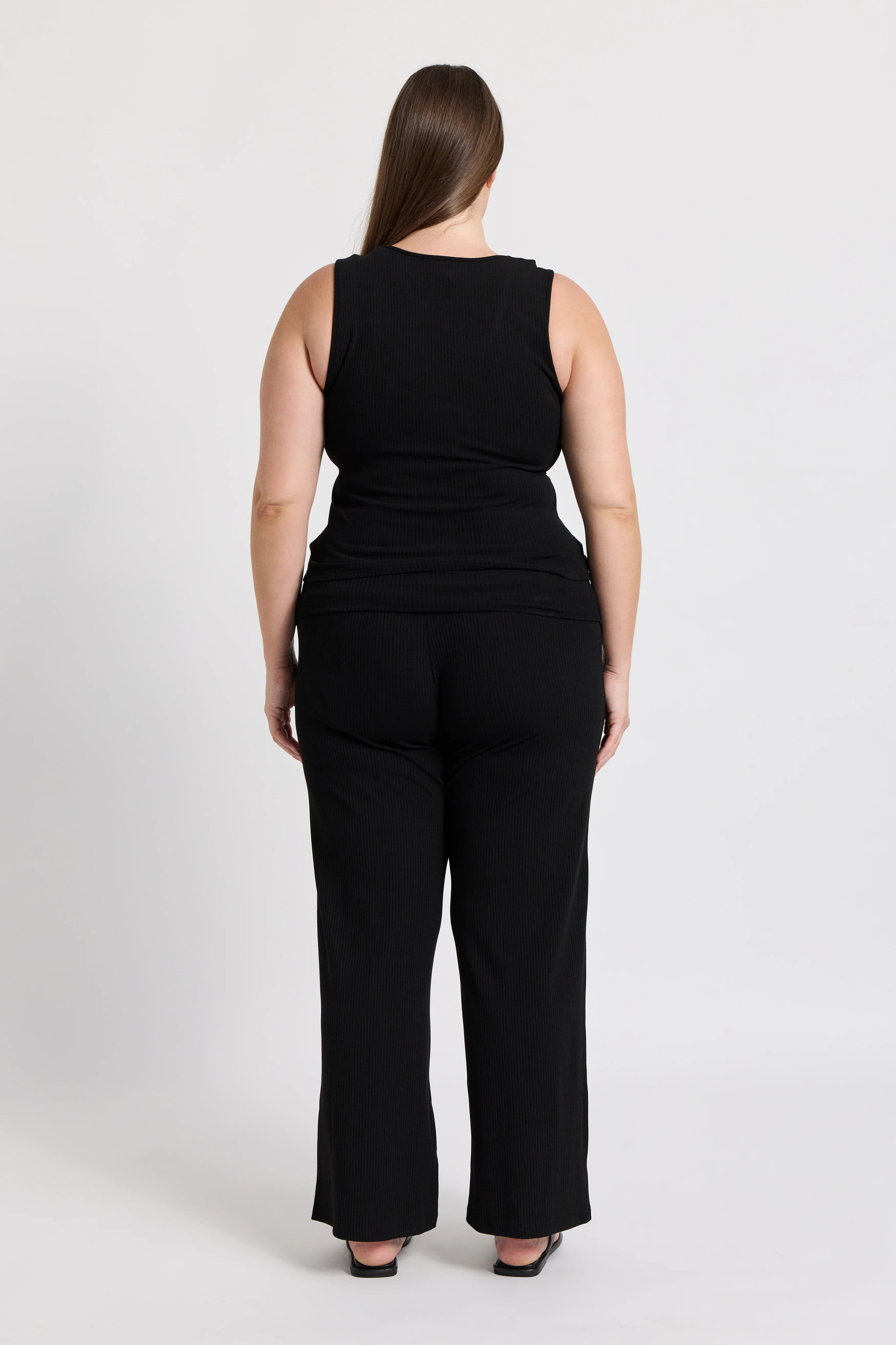 Esta Ribbed Foldover Waist Pant - Black - Image 6