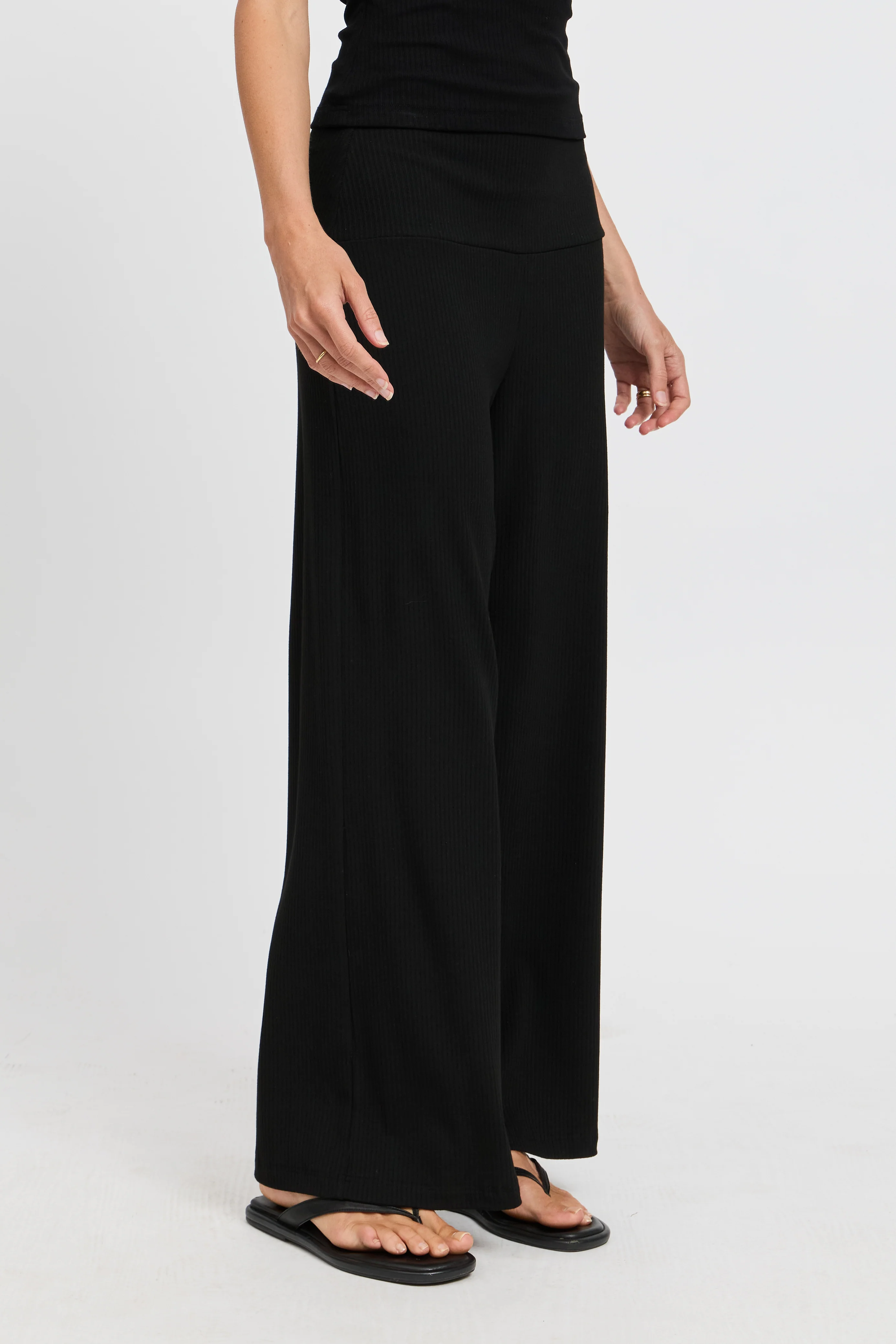 Esta Ribbed Foldover Waist Pant - Black - Image 7