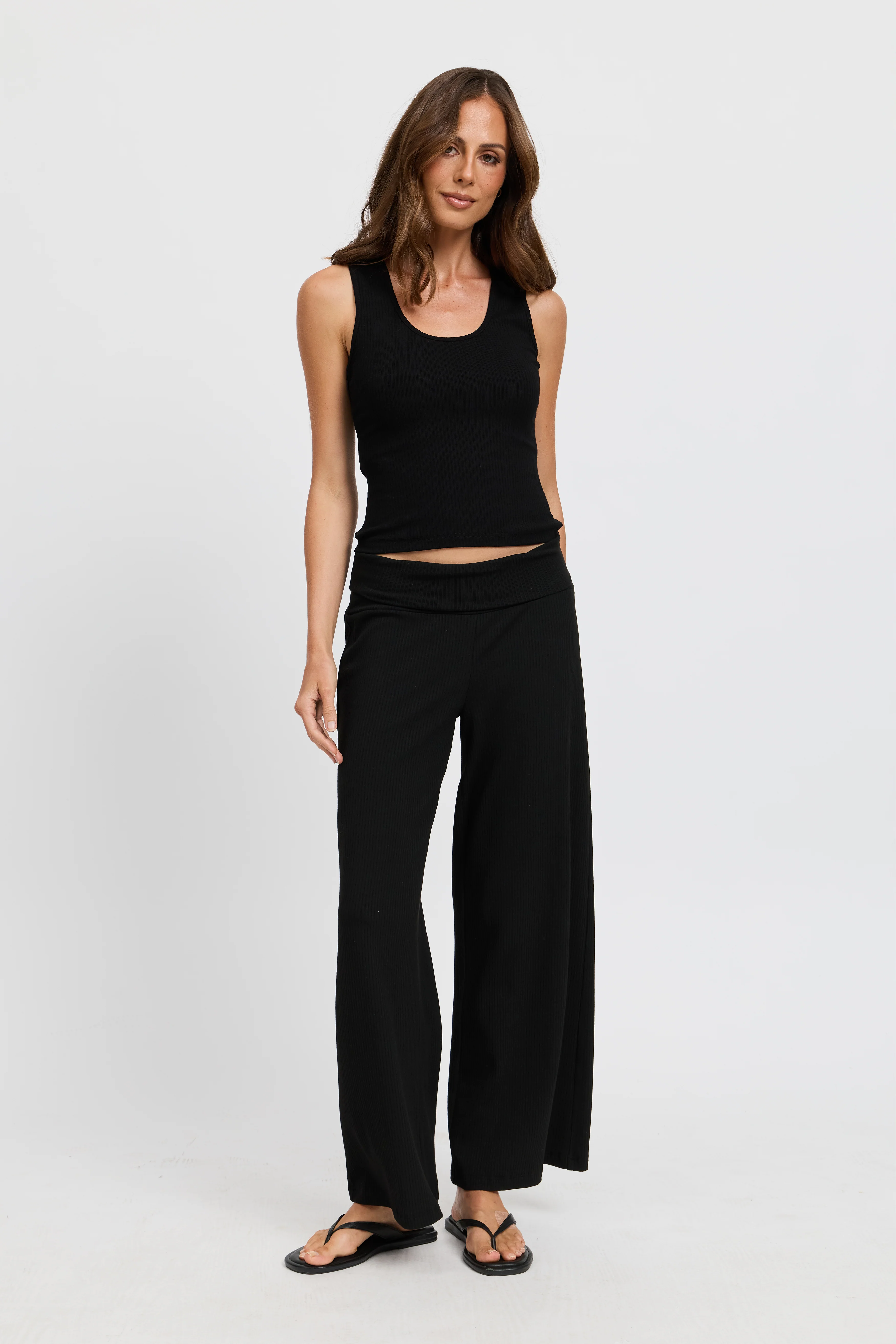 Esta Ribbed Foldover Waist Pant - Black - Image 8