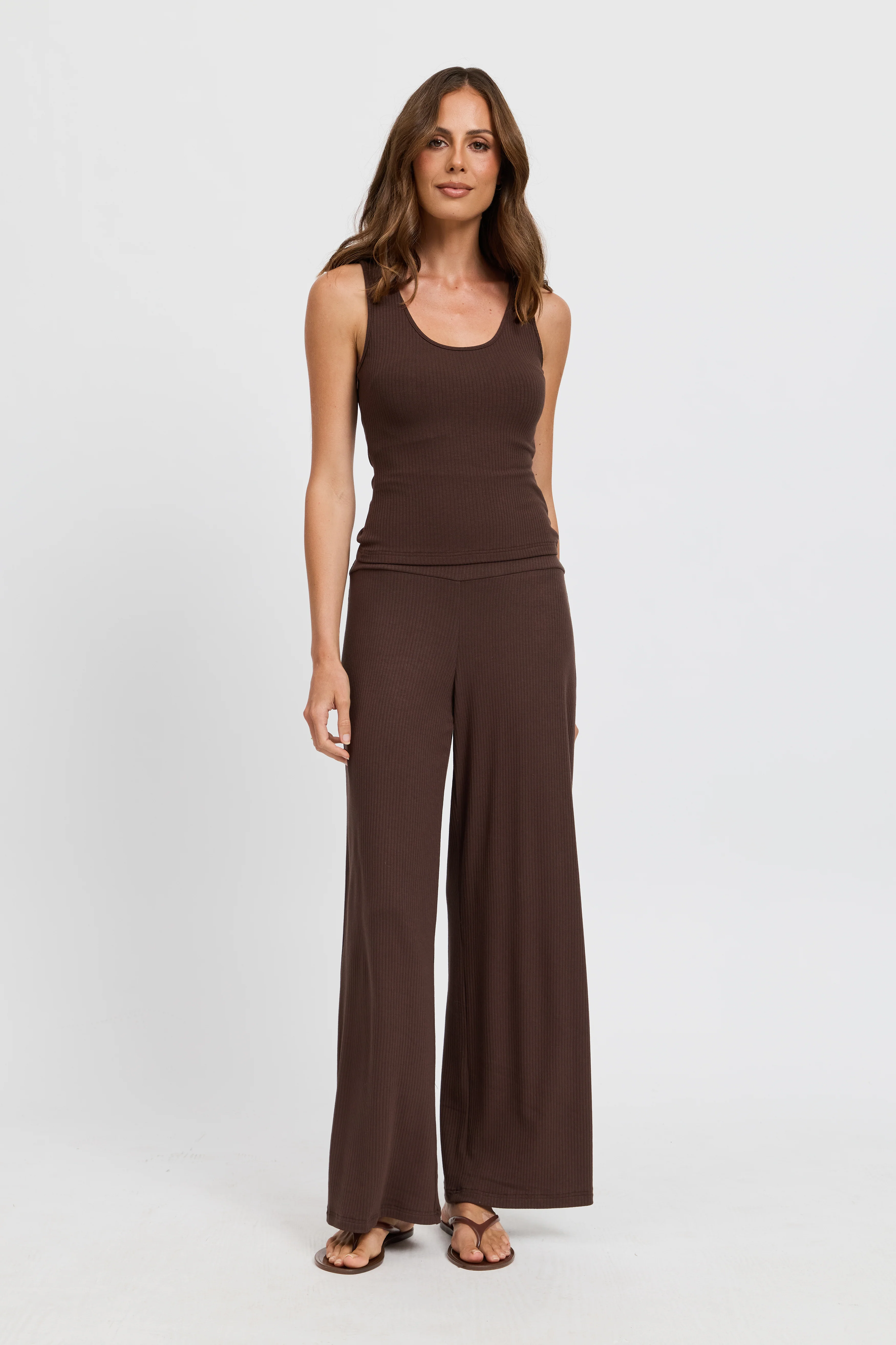 Esta Ribbed Foldover Waist Pant - Chocolate - Image 11
