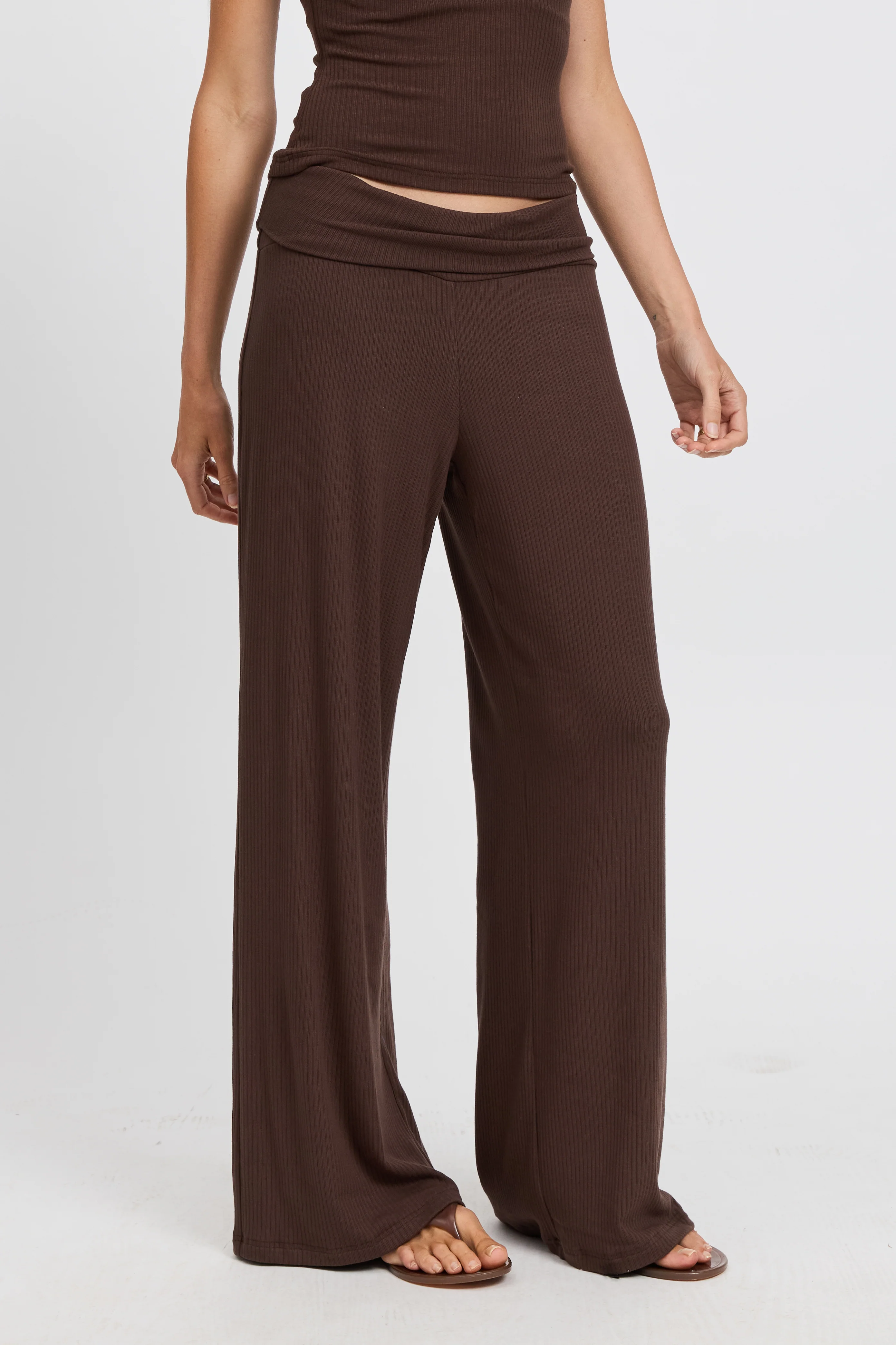 Esta Ribbed Foldover Waist Pant - Chocolate - Image 7