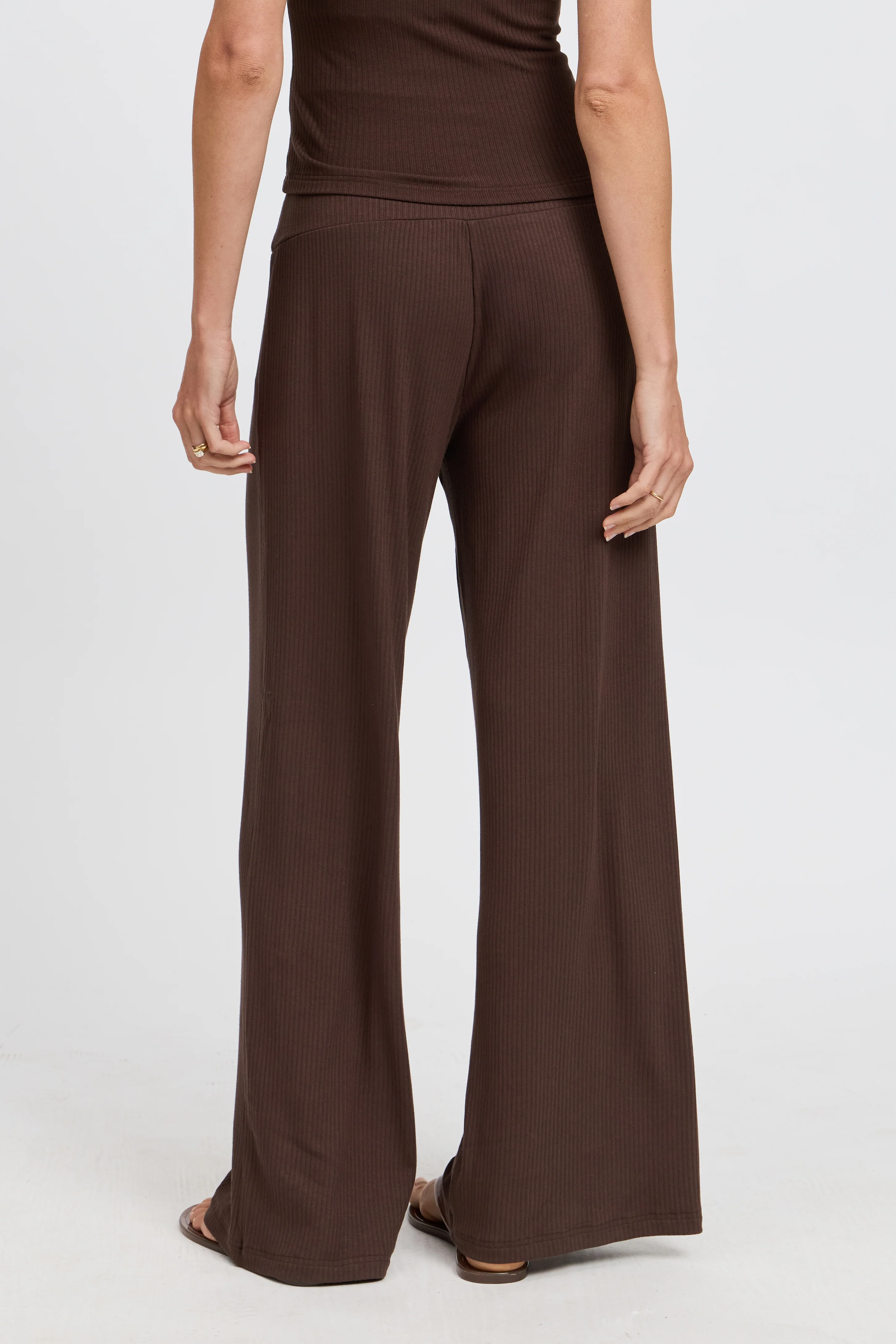 Esta Ribbed Foldover Waist Pant - Chocolate - Image 9