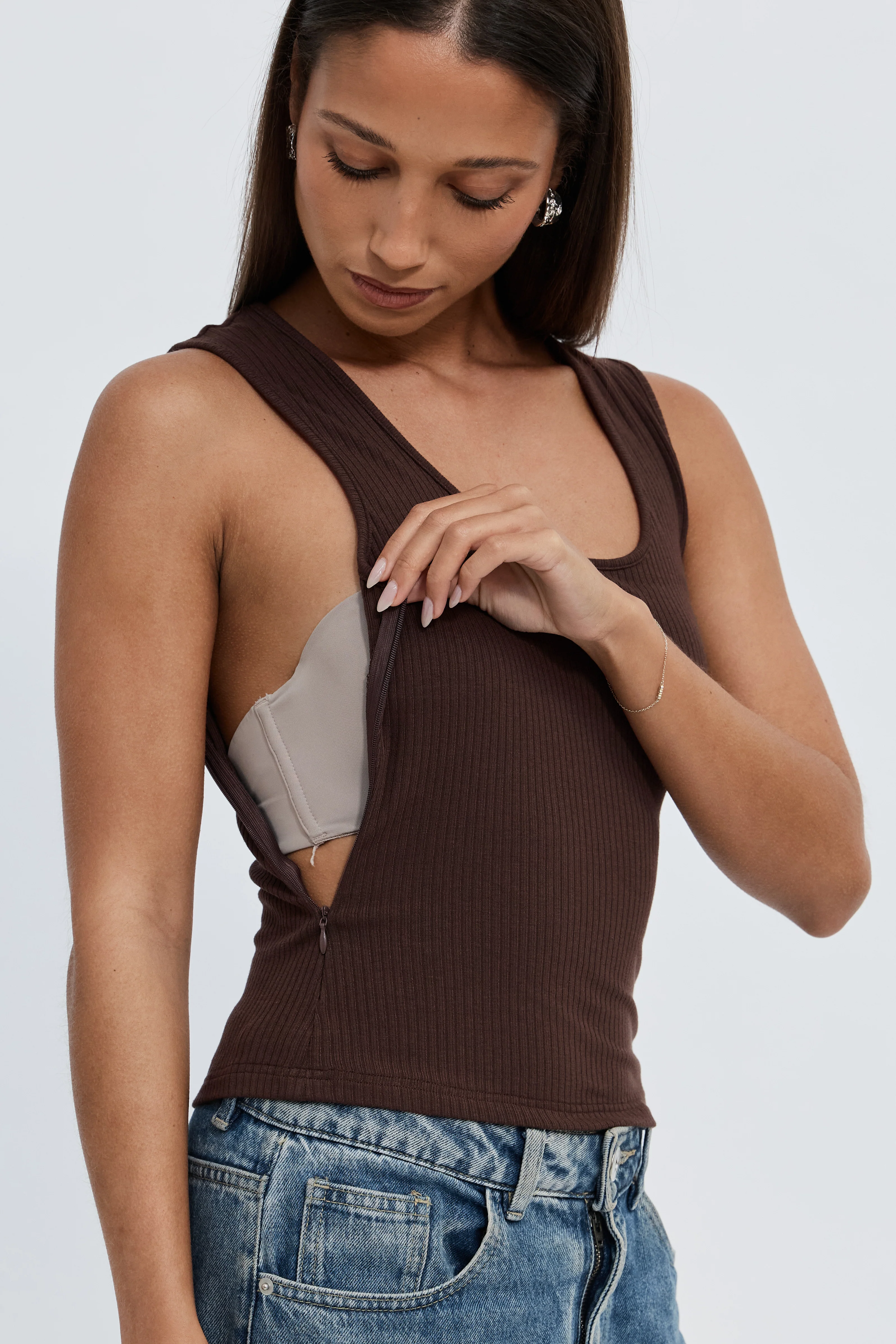 Esta Ribbed Scoop Neck Tank - Chocolate - Image 4