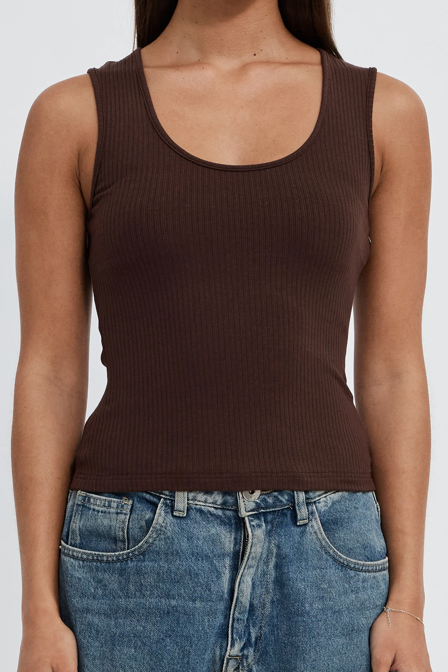 Esta Ribbed Scoop Neck Tank - Chocolate - Image 7
