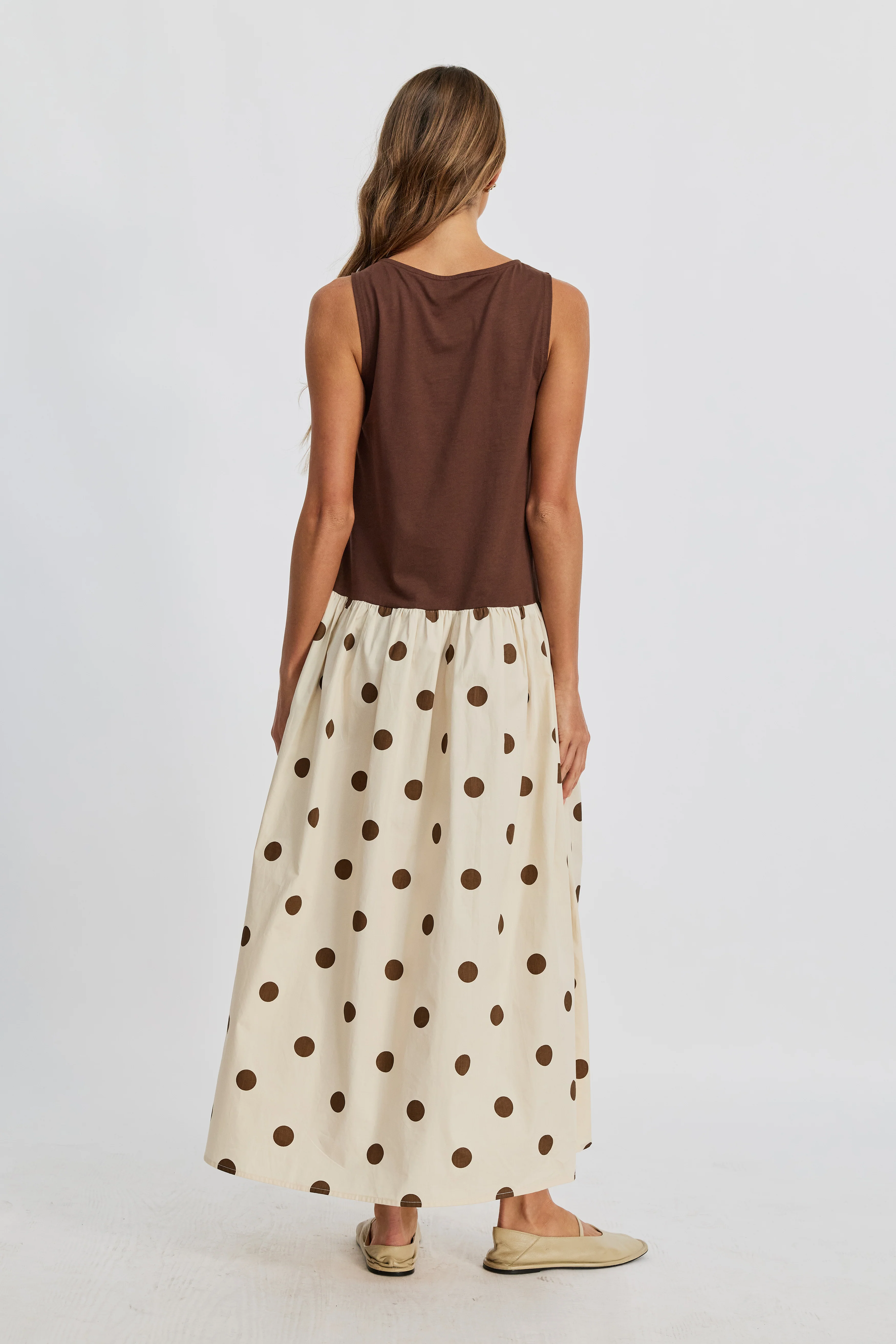 Evelyn Drop-Waist Midi Dress - Cream / Brown Spot - Image 12