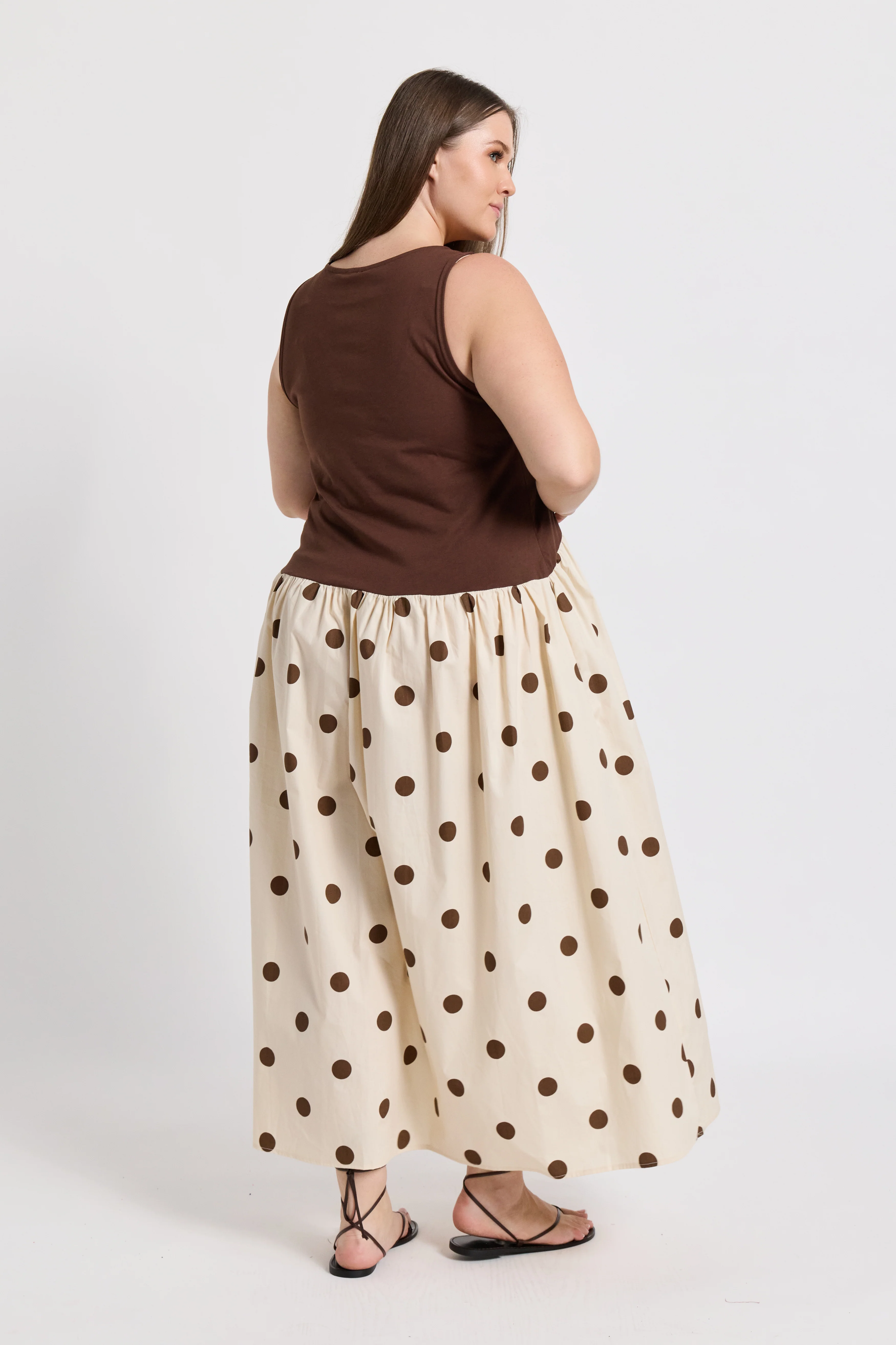 Evelyn Drop-Waist Midi Dress - Cream / Brown Spot - Image 13