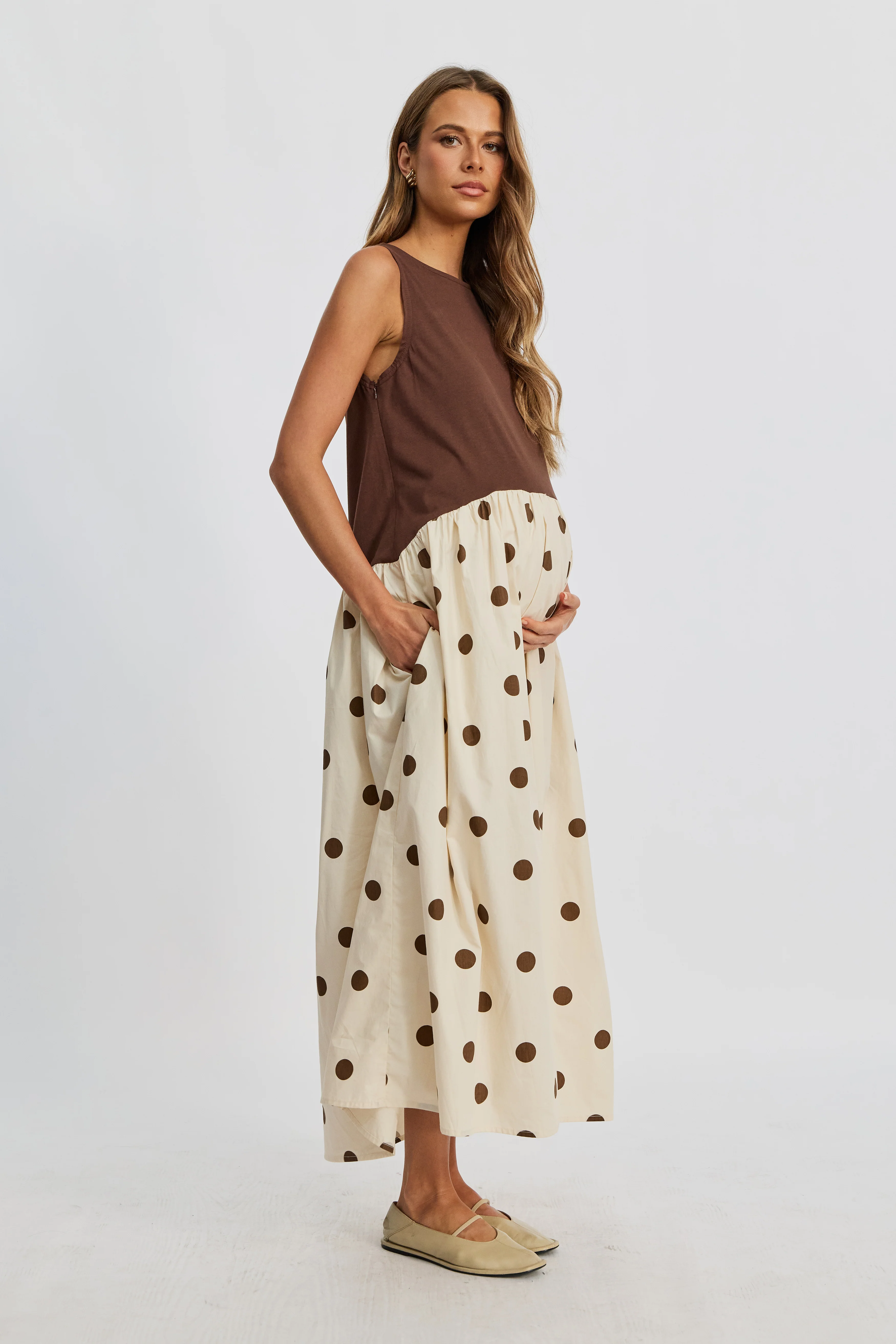 Evelyn Drop-Waist Midi Dress - Cream / Brown Spot - Image 6