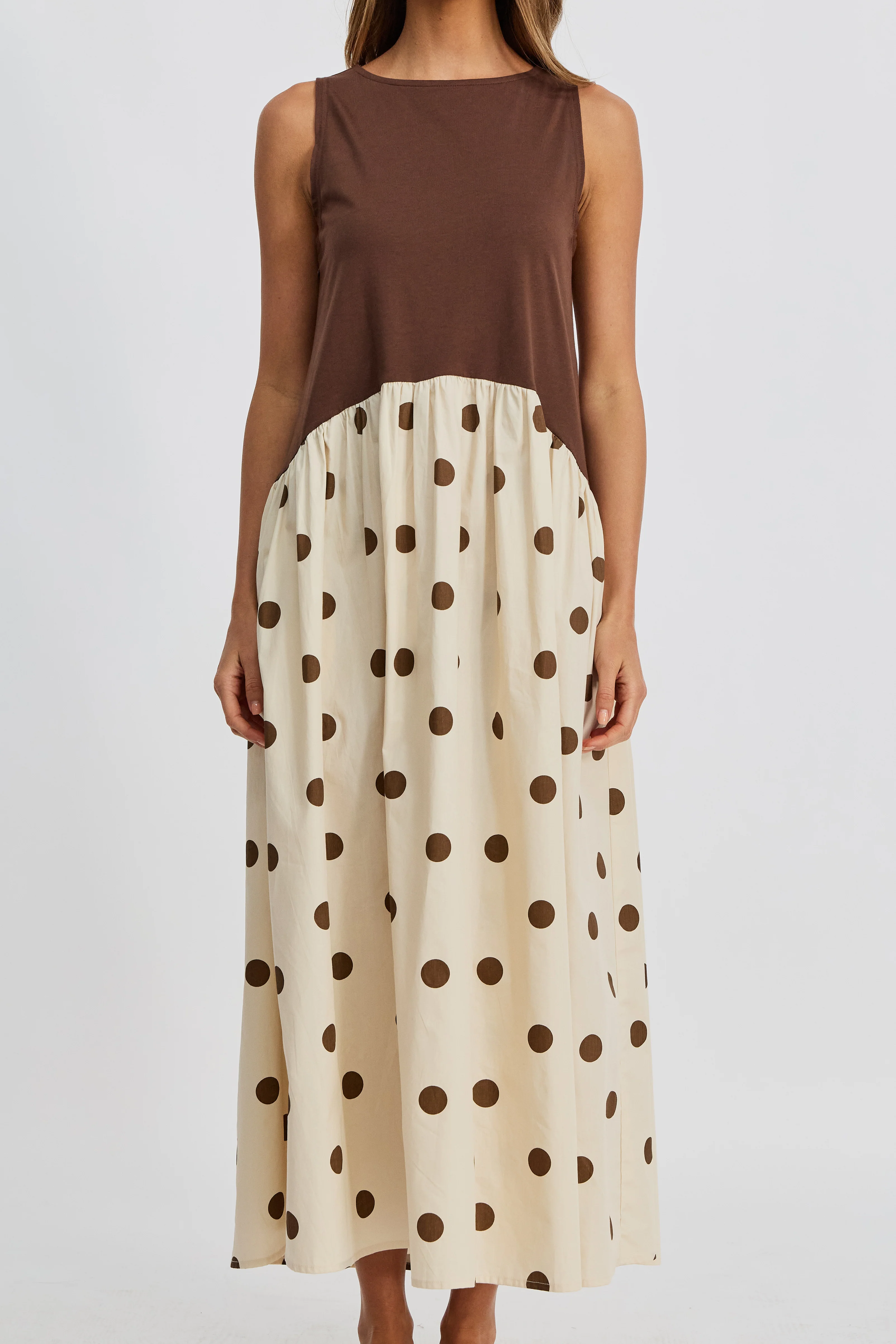 Evelyn Drop-Waist Midi Dress - Cream / Brown Spot - Image 7