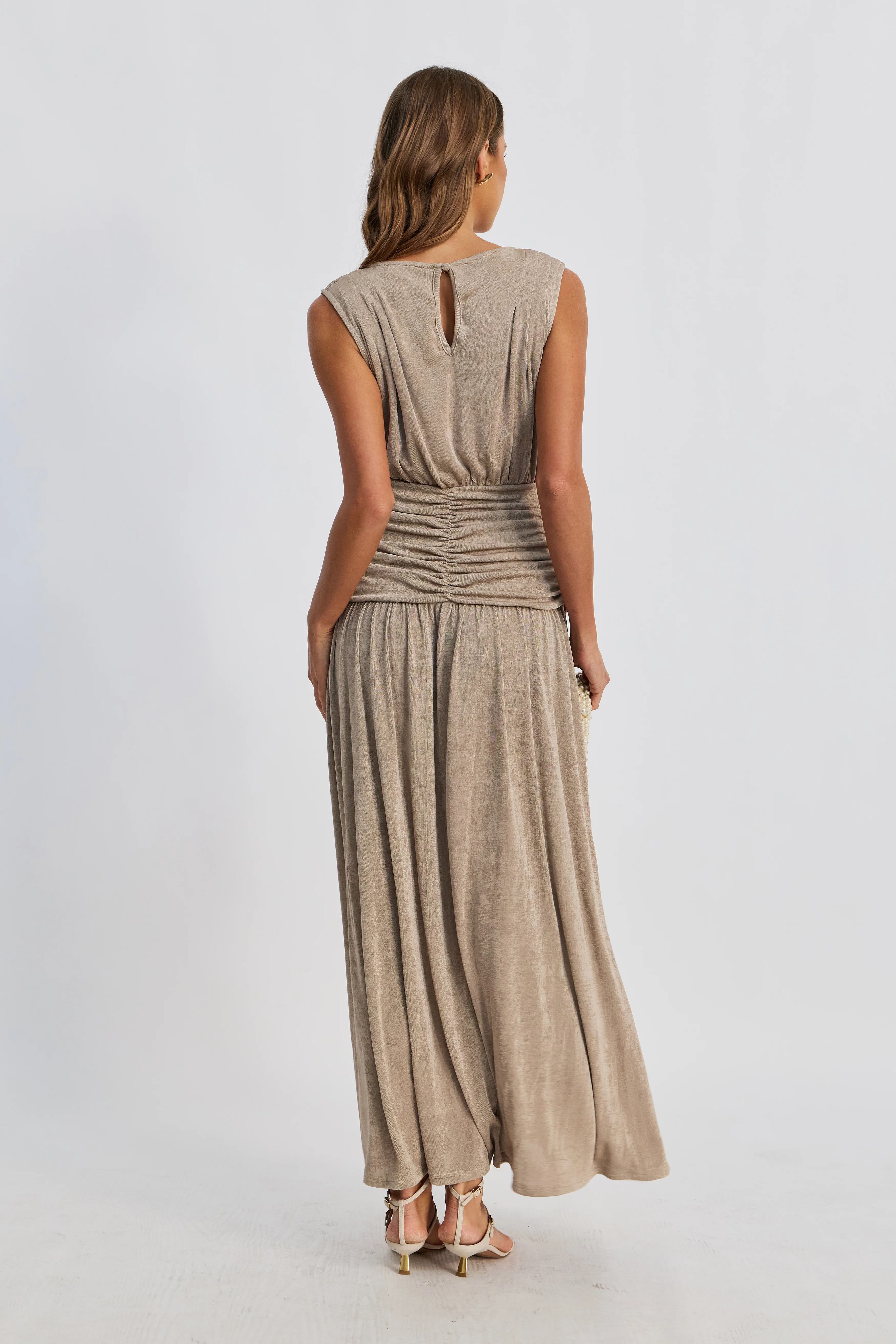 Evette Ruched Wrap-Front Maxi Dress - Champagne - Image 11