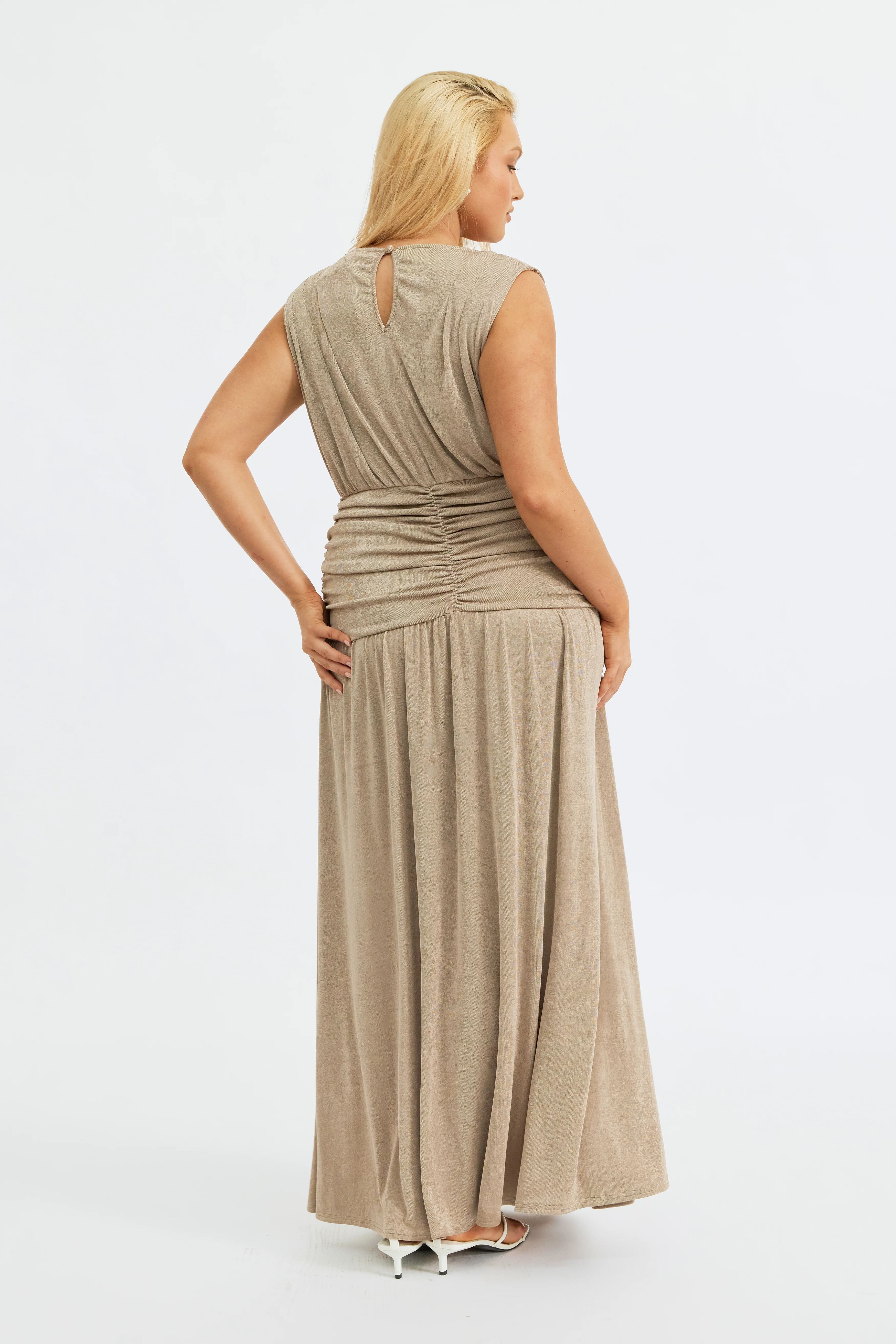 Evette Ruched Wrap-Front Maxi Dress - Champagne - Image 12