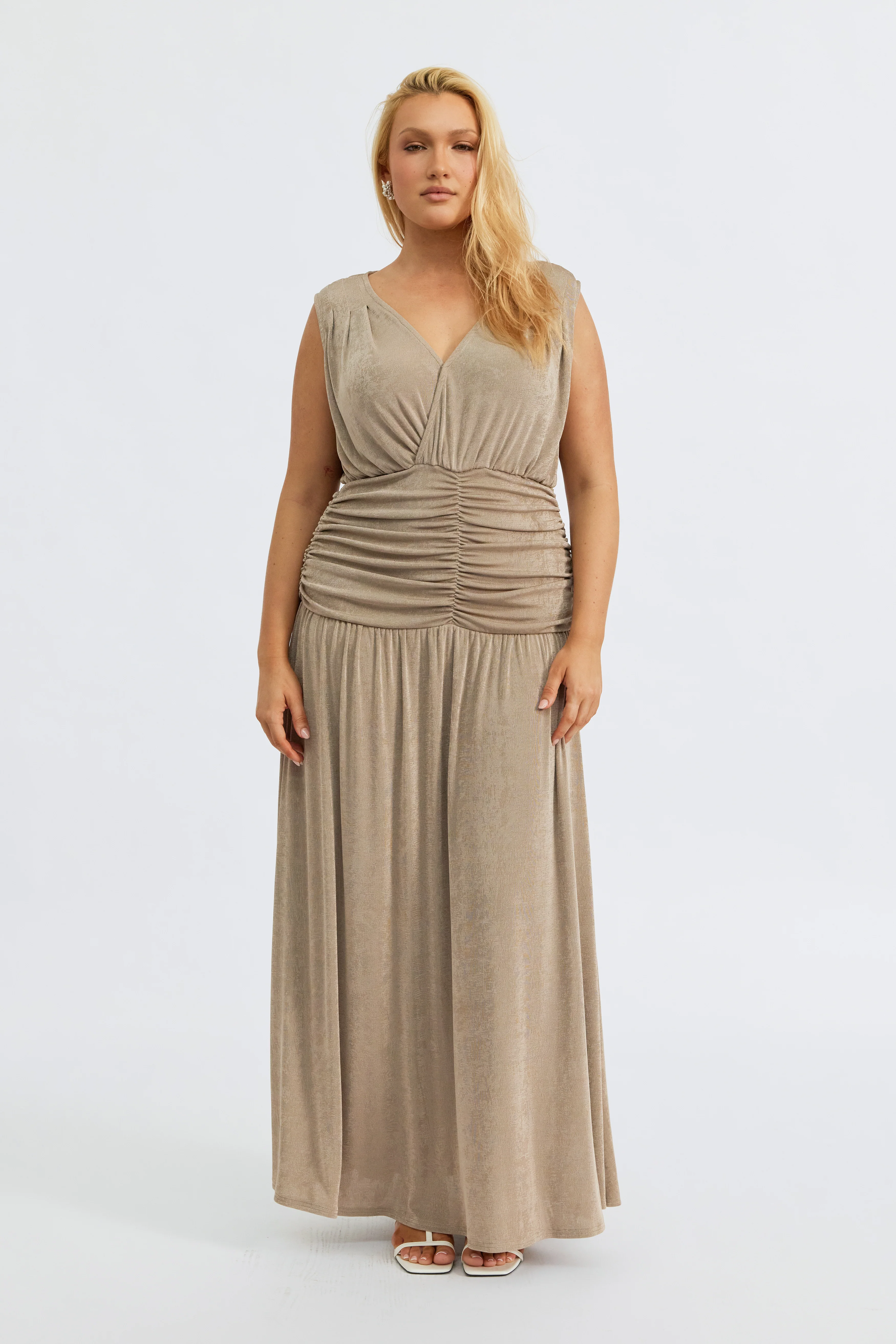 Evette Ruched Wrap-Front Maxi Dress - Champagne - Image 7