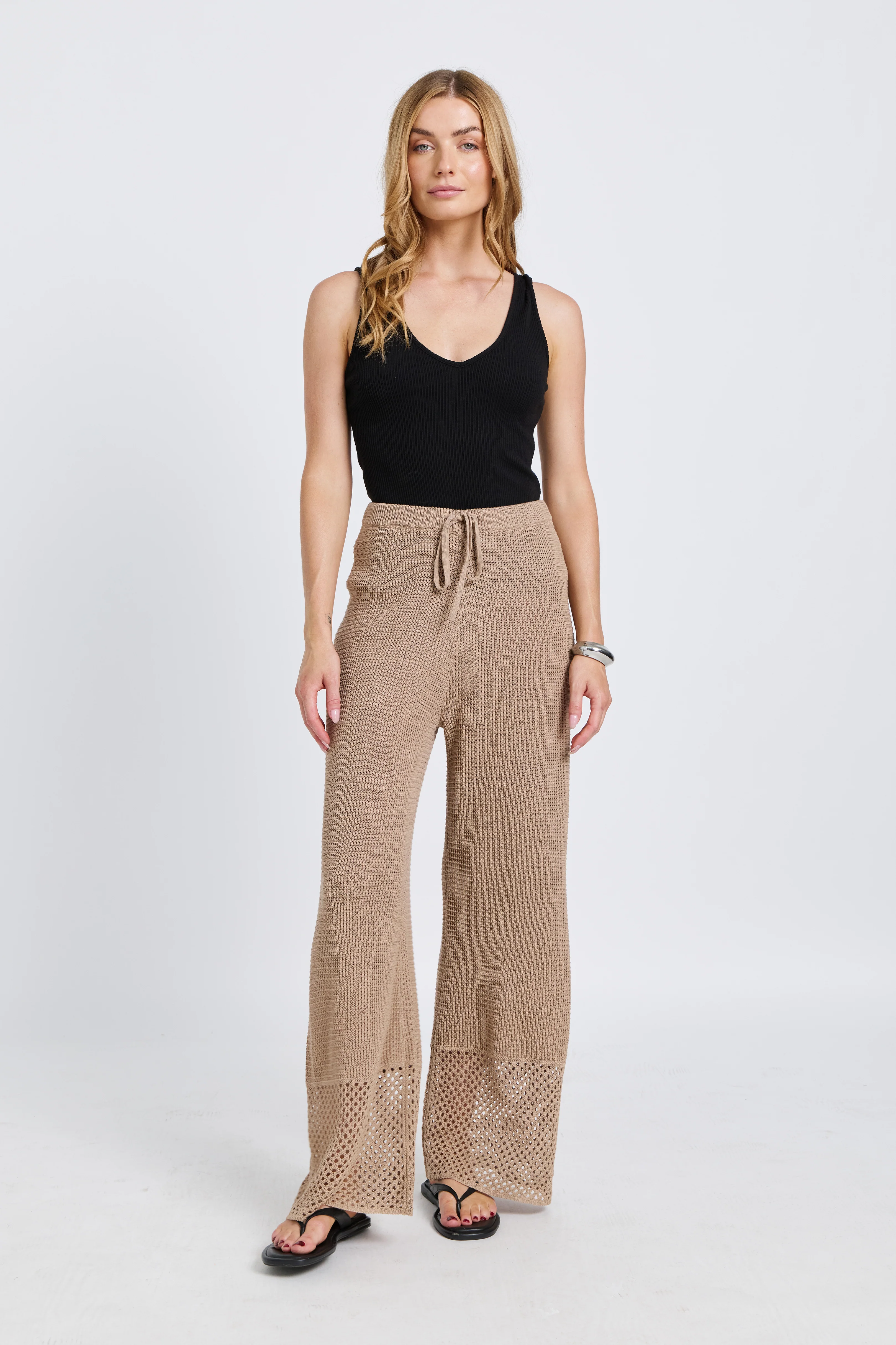 Evi Knit Wide Leg Pant - Stone Beige - Image 3
