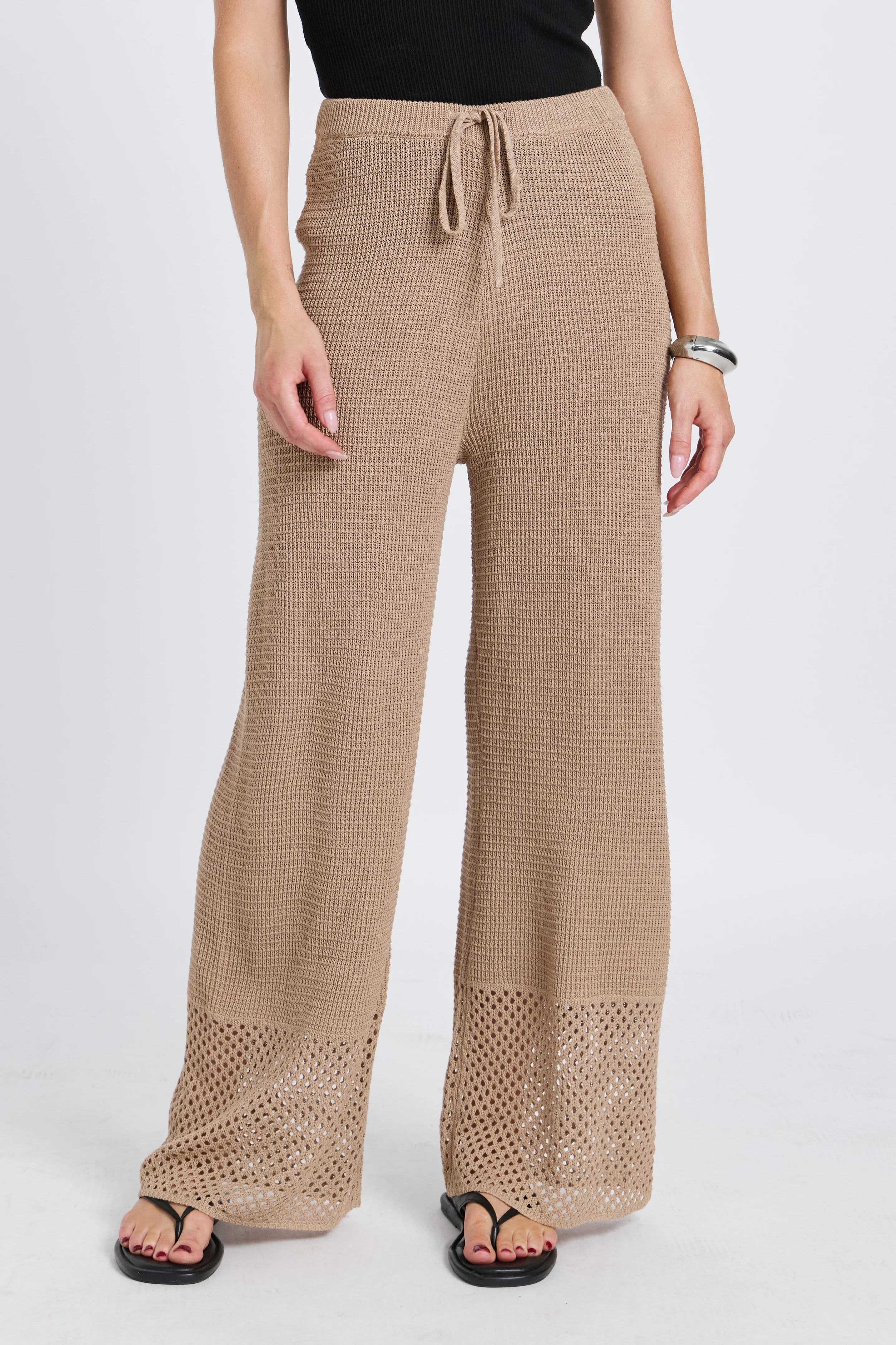 Evi Knit Wide Leg Pant - Stone Beige - Image 4