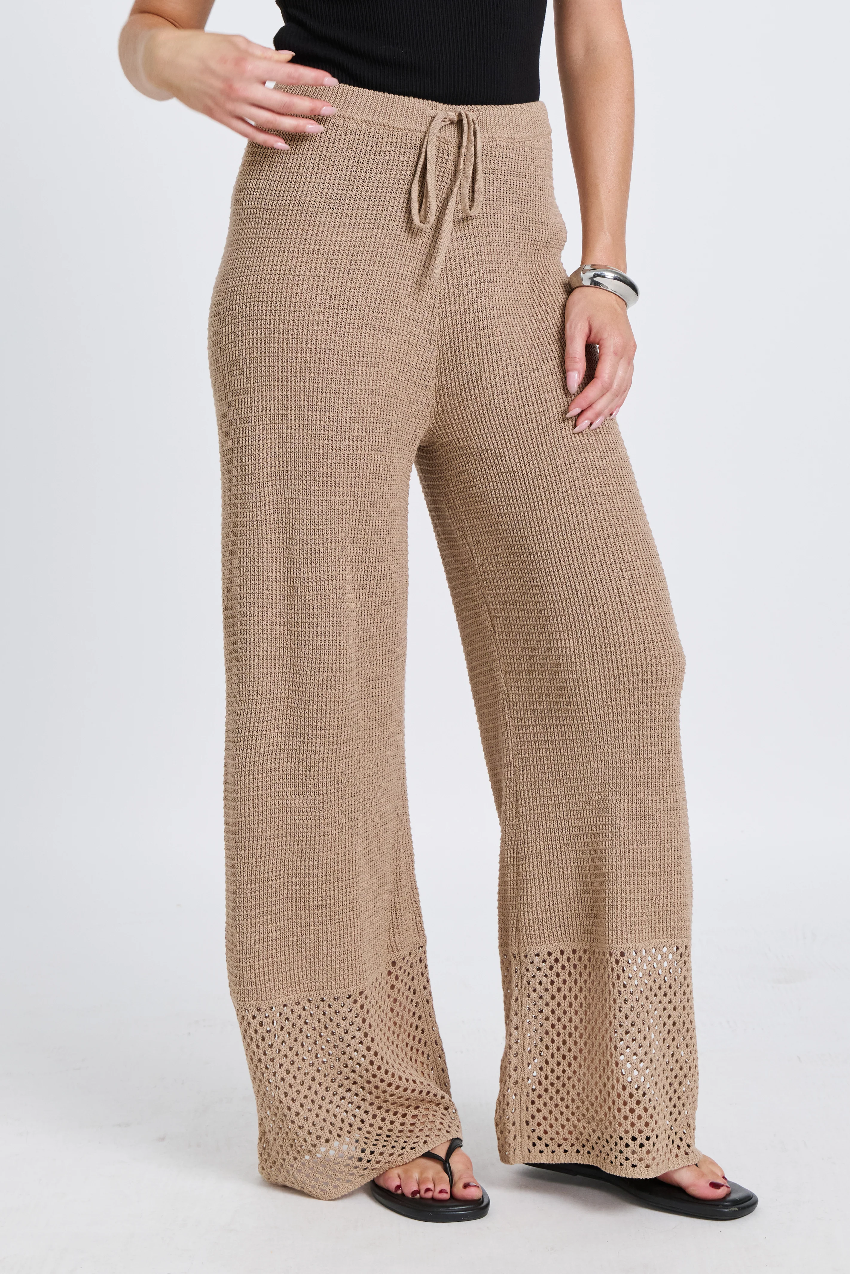 Evi Knit Wide Leg Pant - Stone Beige - Image 6