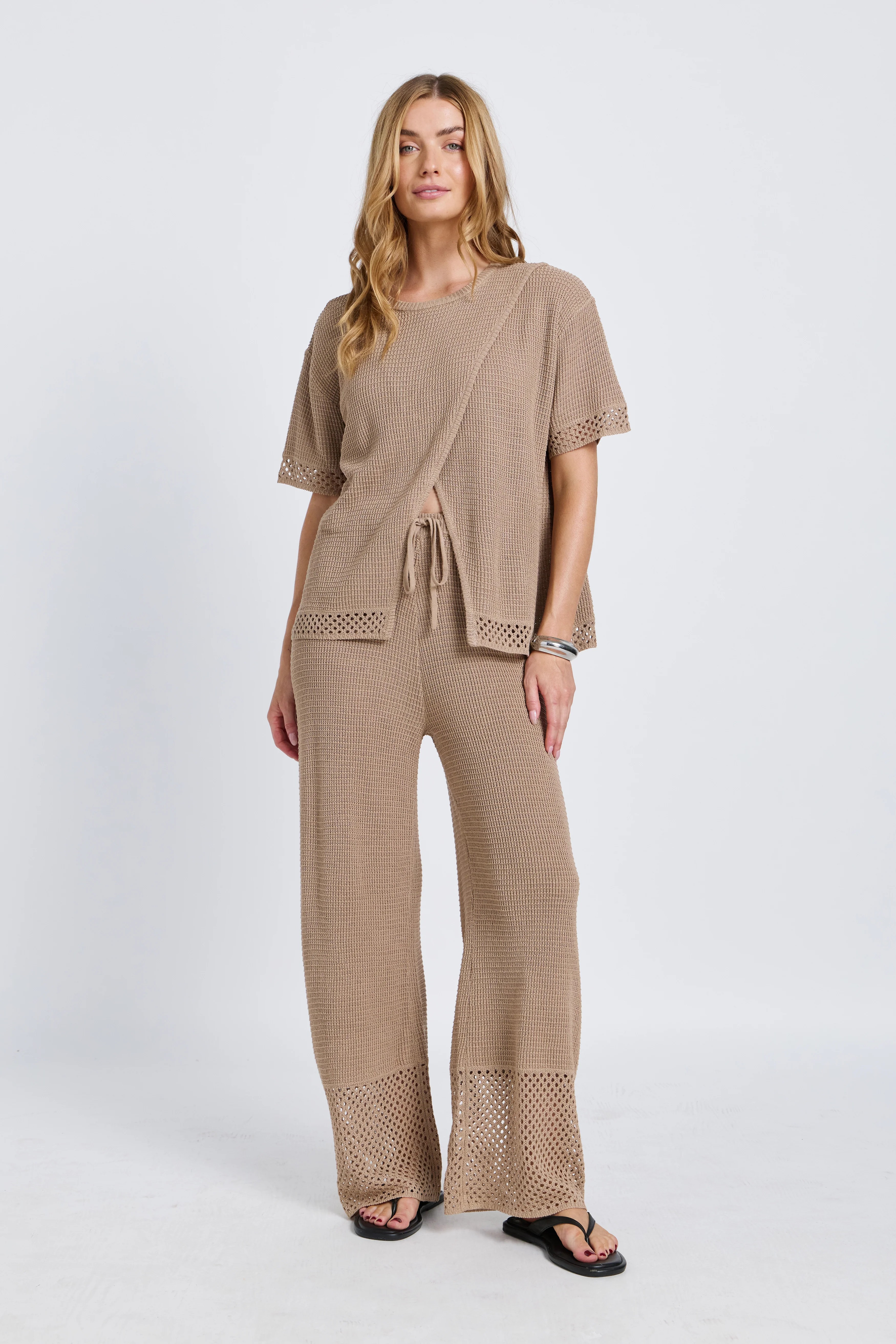 Evi Knit Wrap Tee - Stone Beige - Image 3