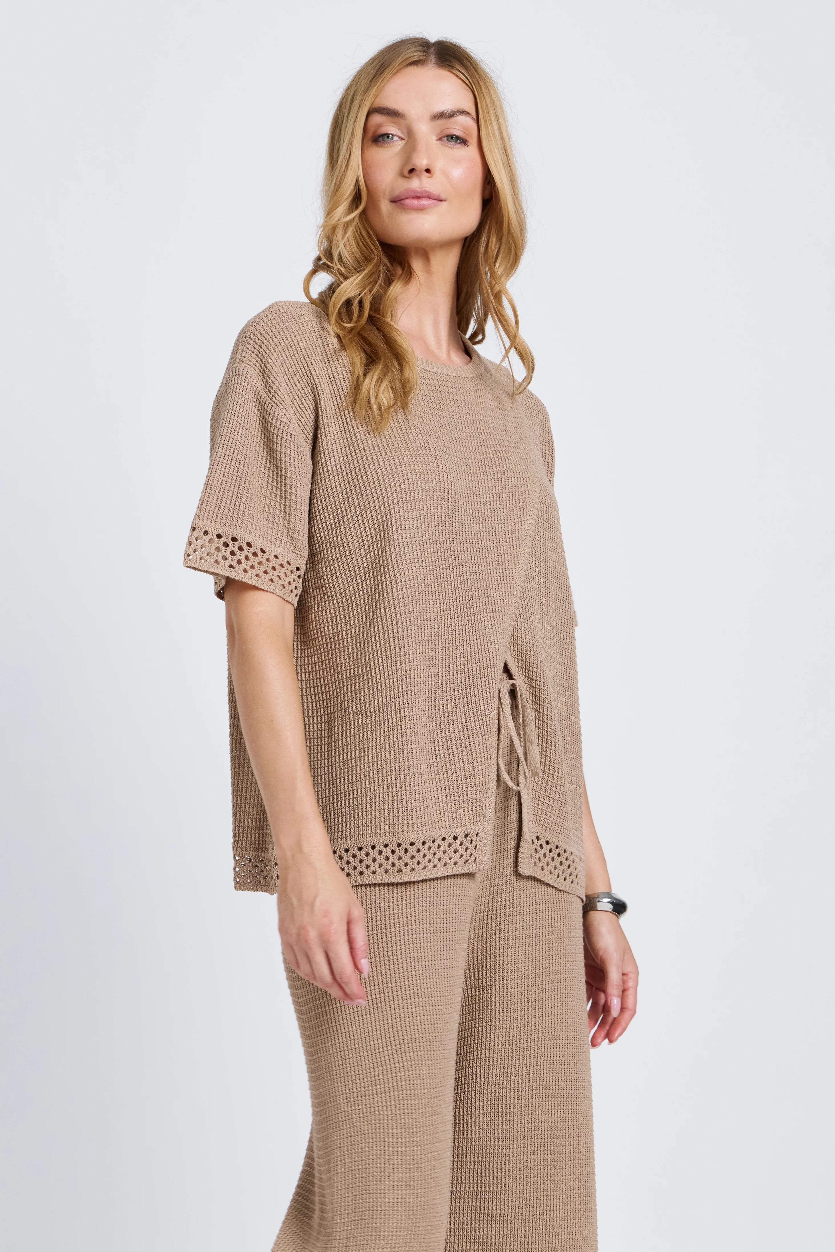 Evi Knit Wrap Tee - Stone Beige - Image 6