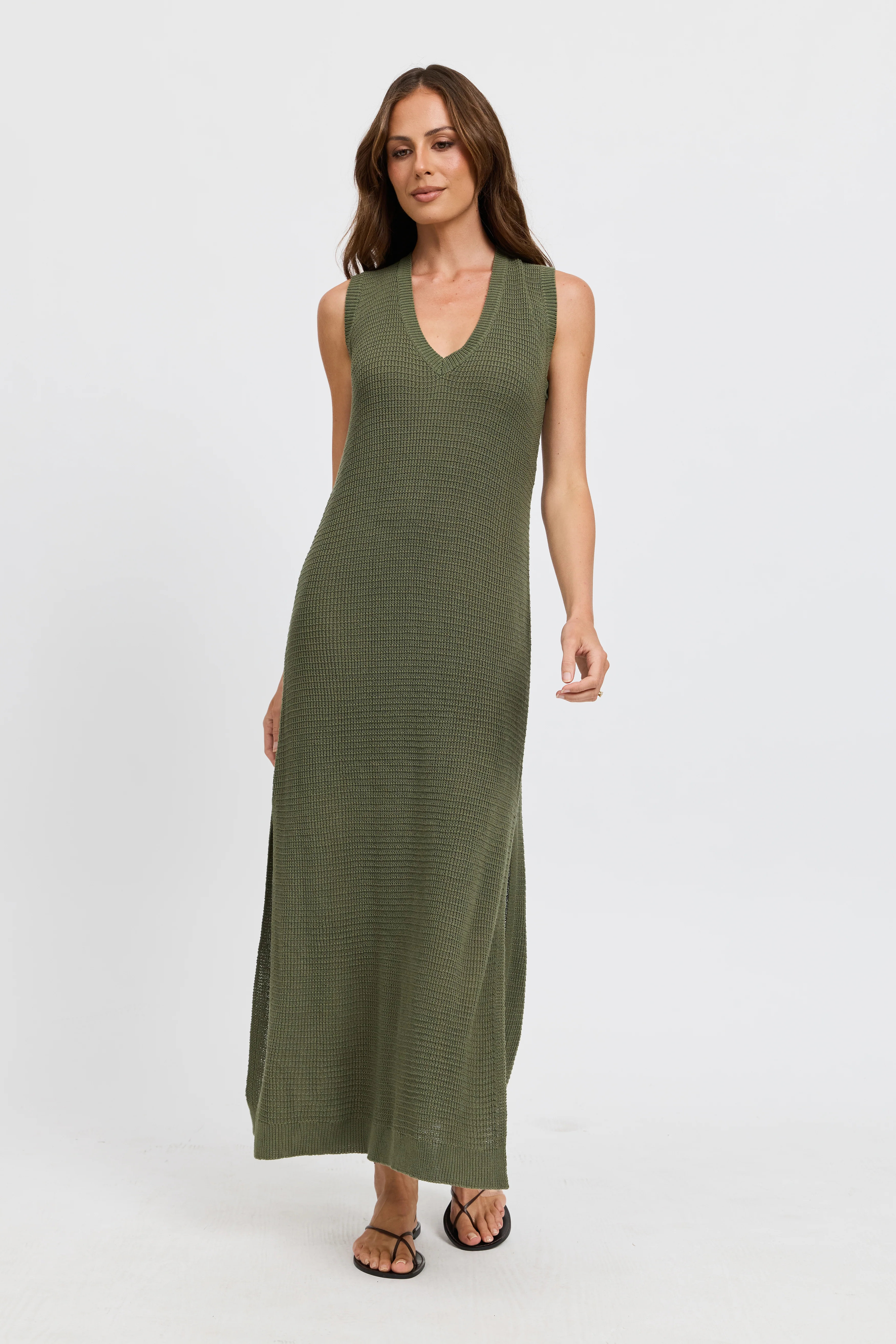 Gaia Knit Midi Dress - Olive - Image 10