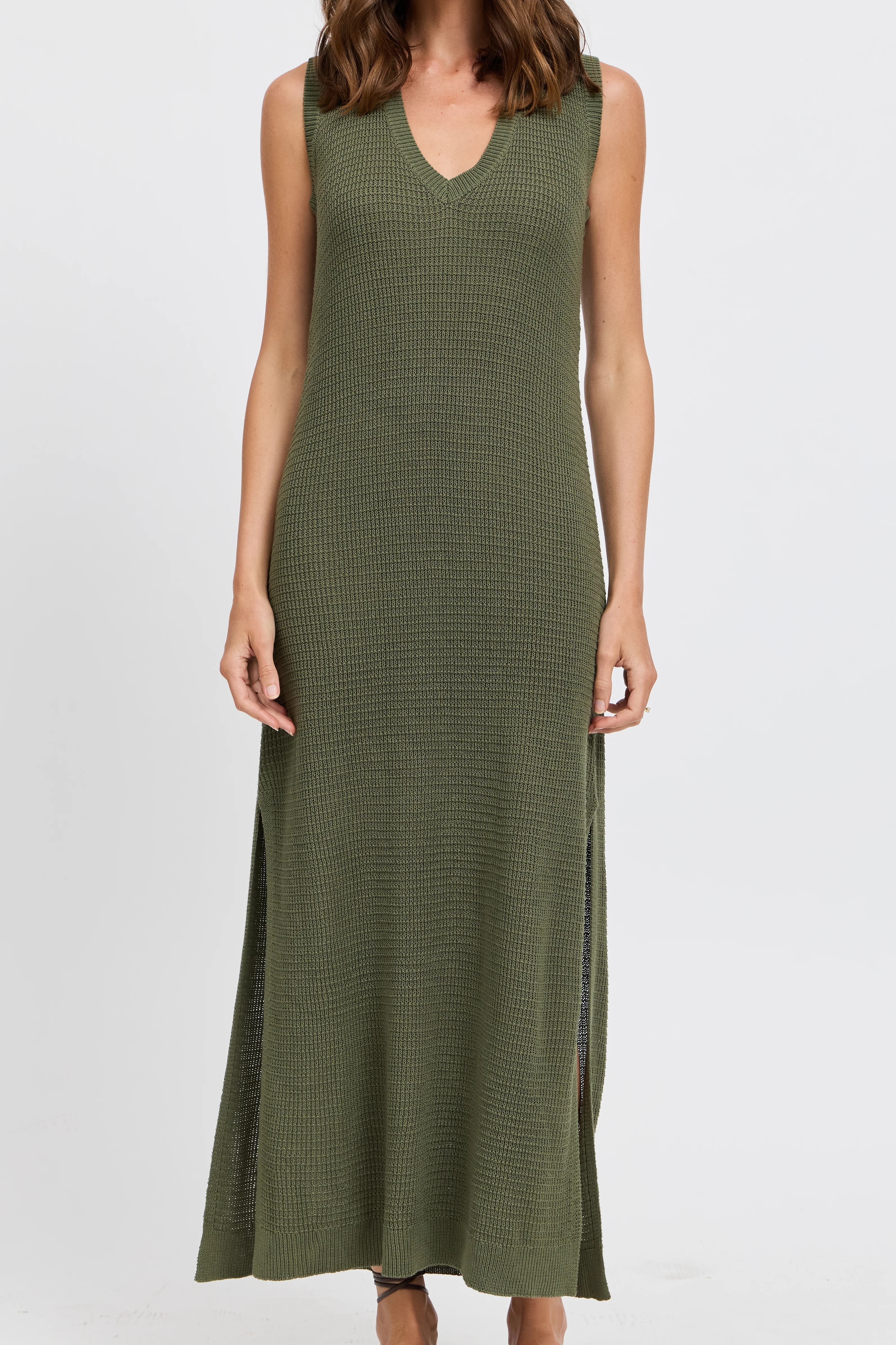 Gaia Knit Midi Dress - Olive - Image 4