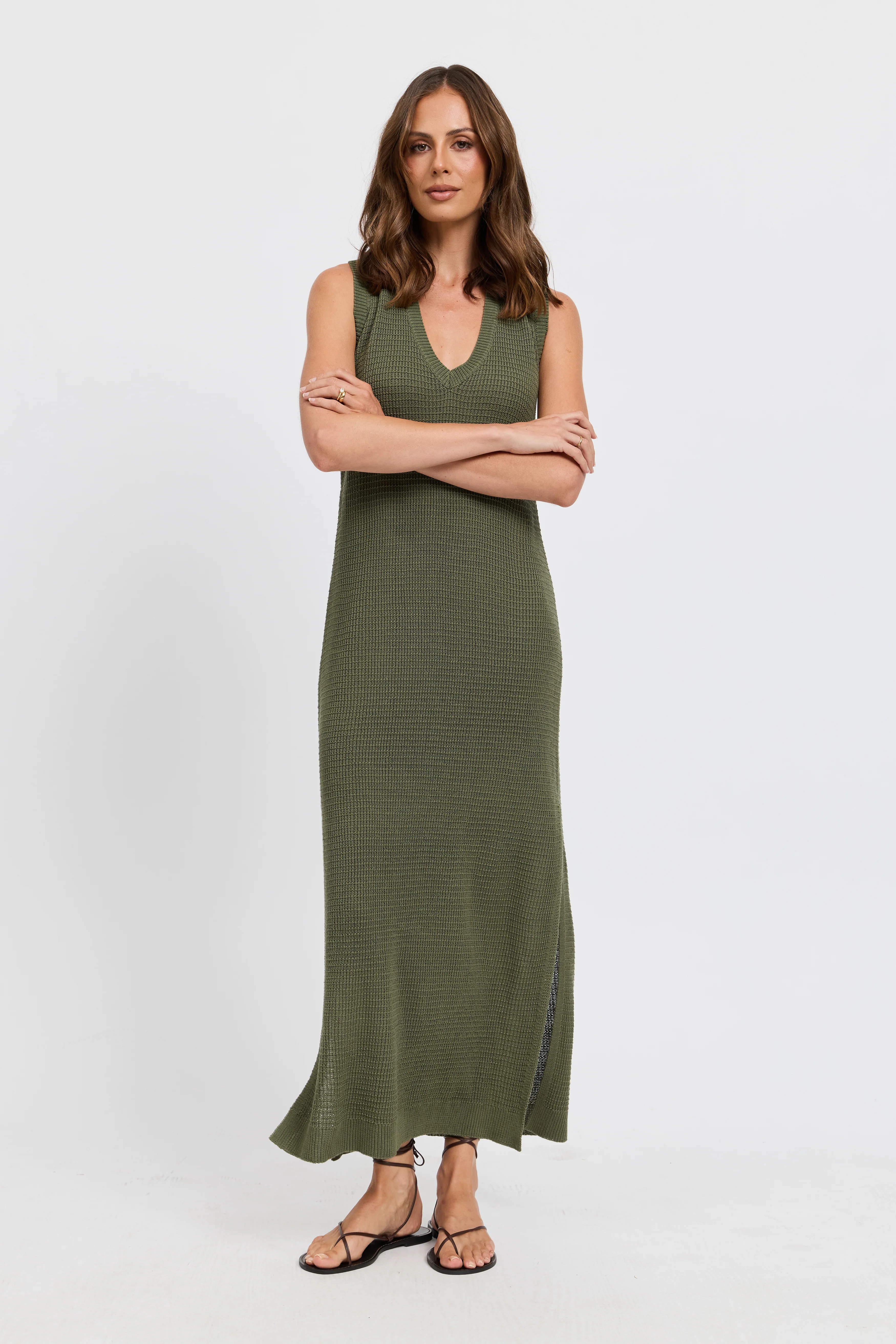 Gaia Knit Midi Dress - Olive - Image 5