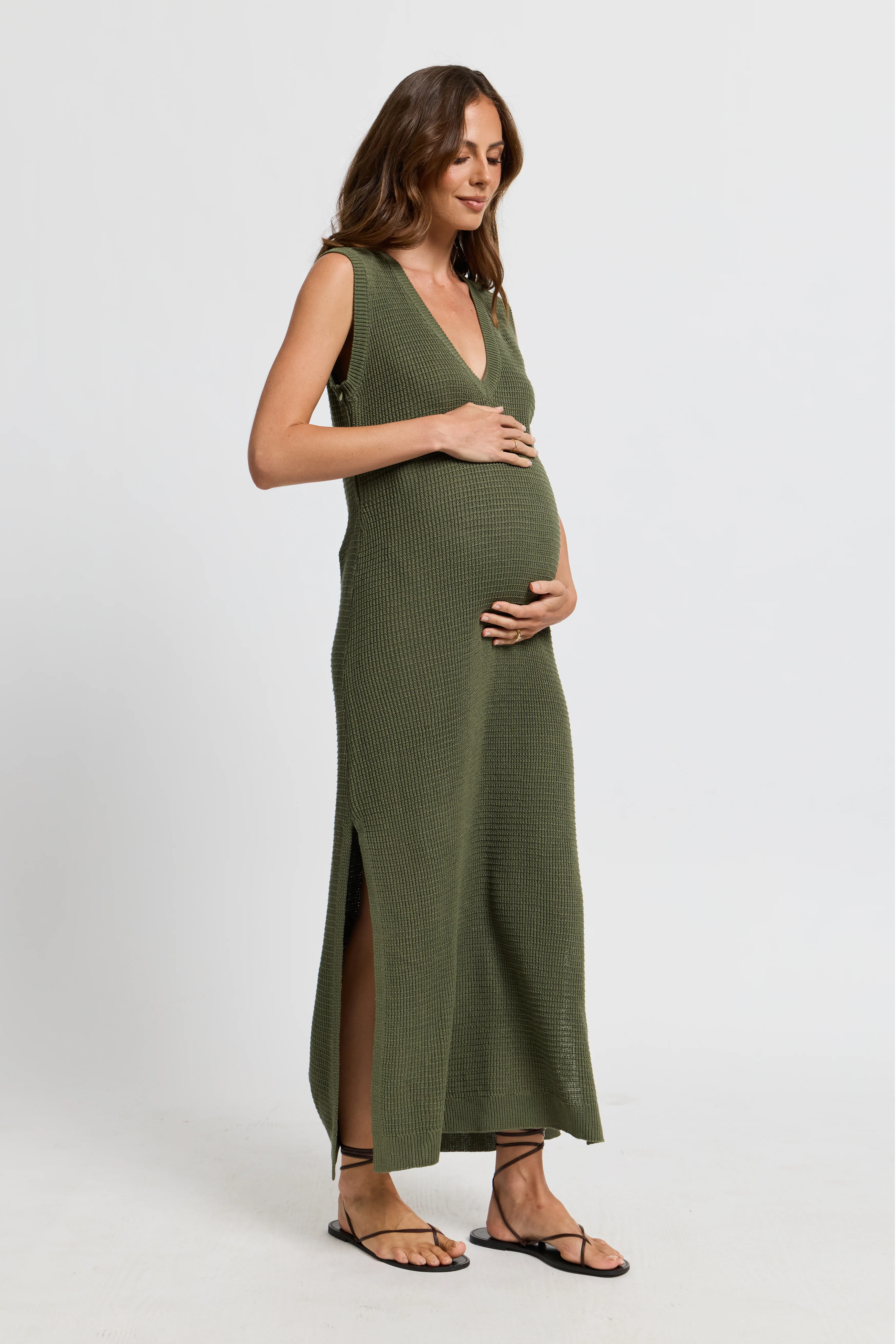 Gaia Knit Midi Dress - Olive - Image 6