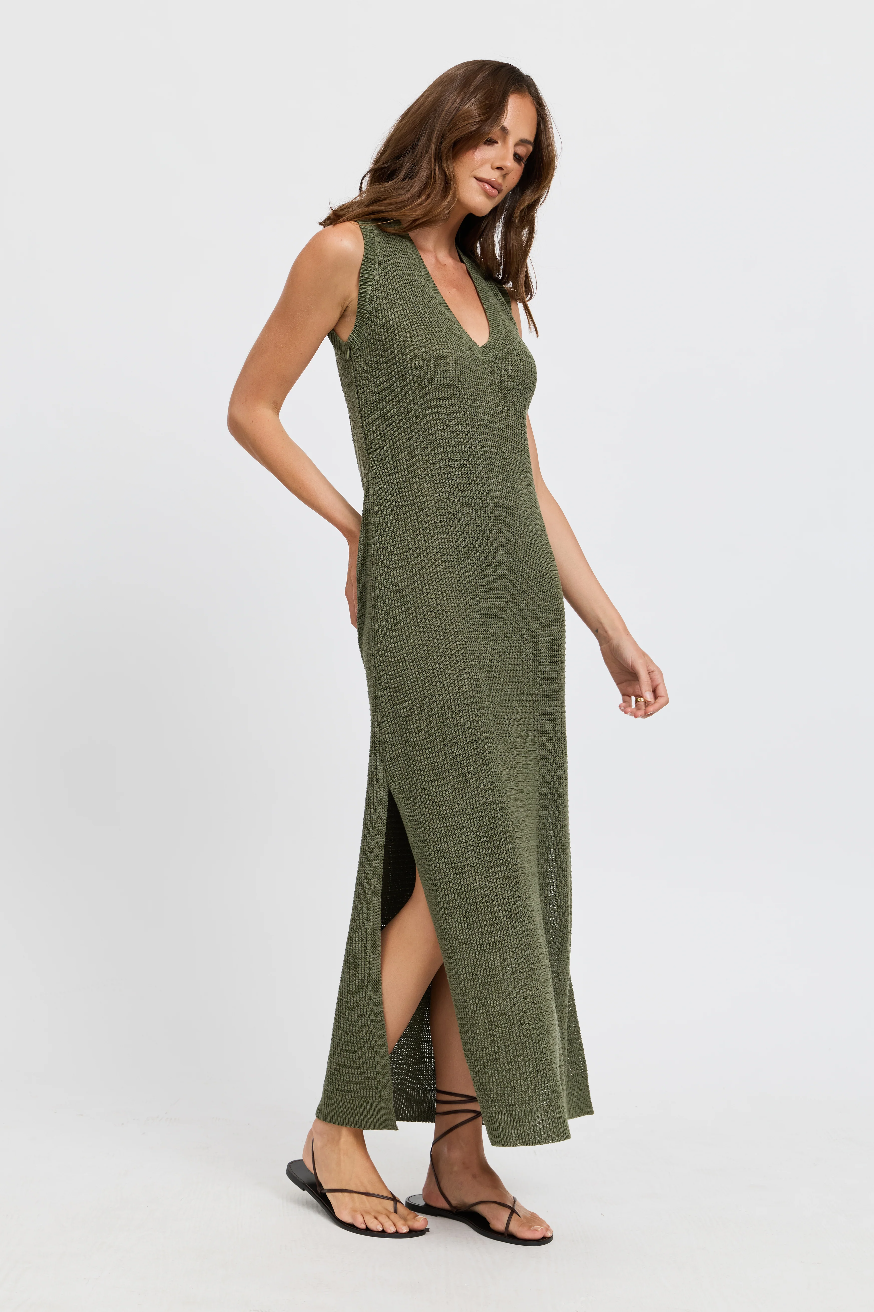 Gaia Knit Midi Dress - Olive - Image 7