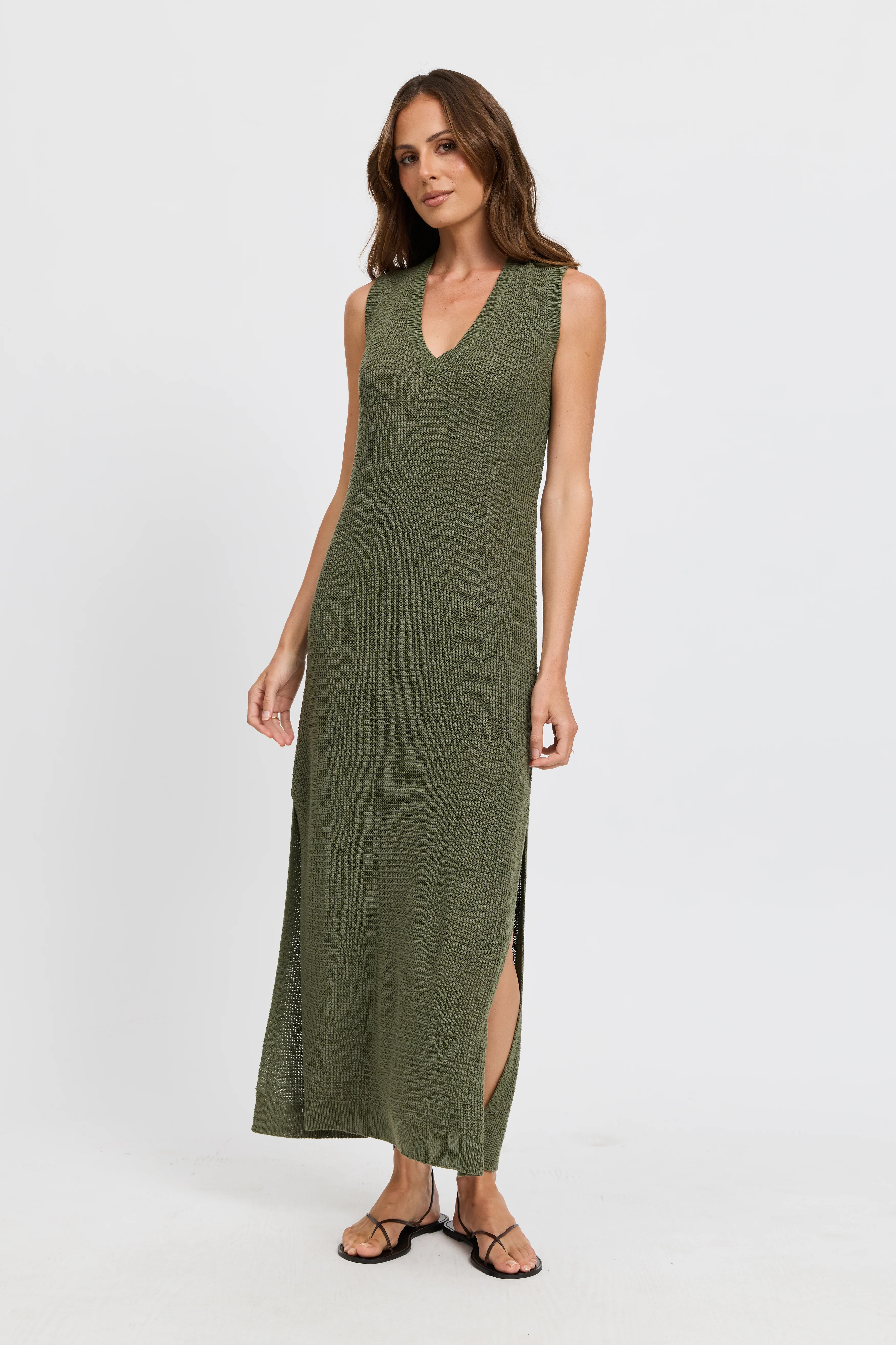 Gaia Knit Midi Dress - Olive - Image 9