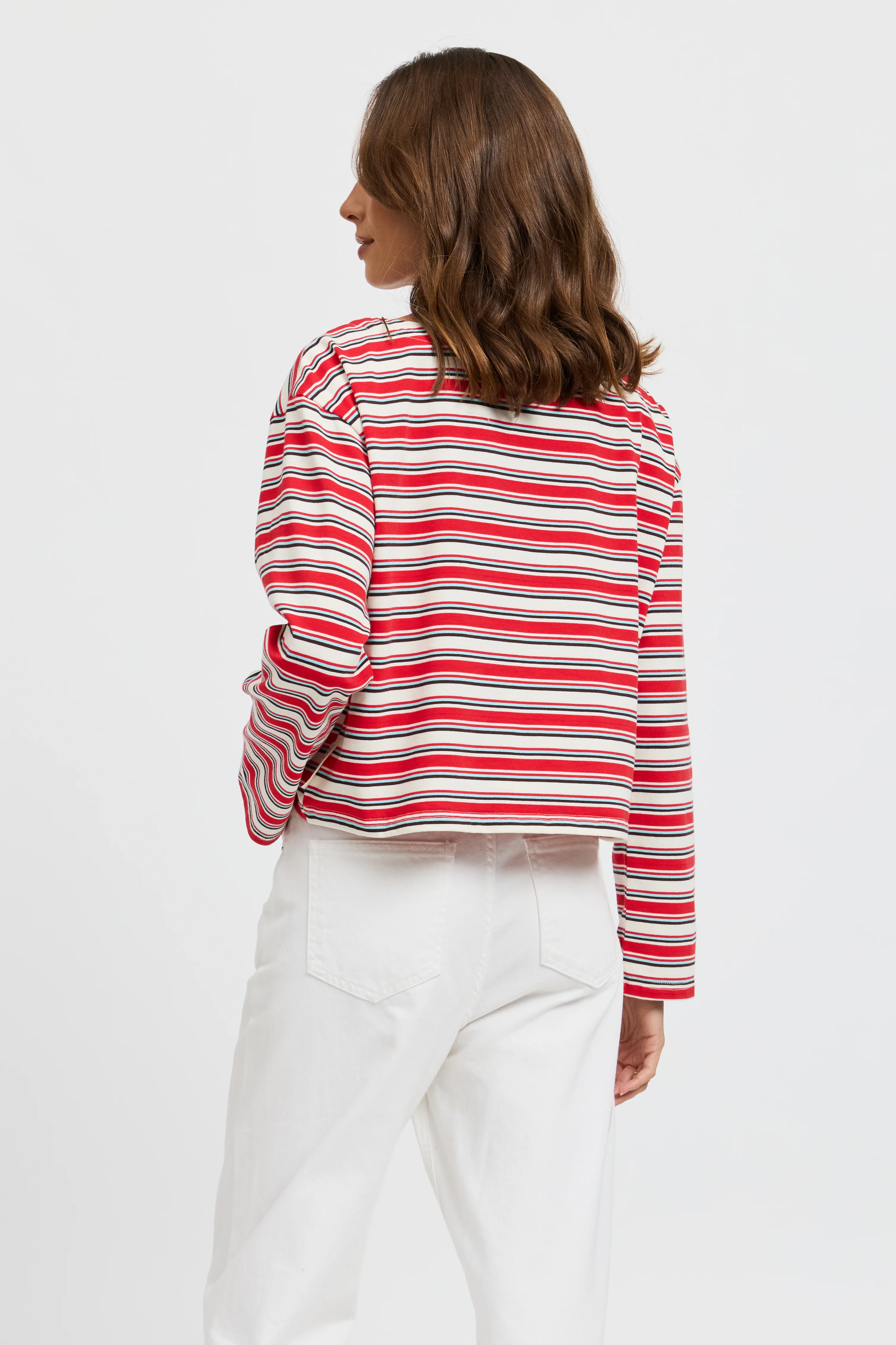 Genevieve Stripe Boatneck Long Sleeve Top - Red / White / Blue - Image 5