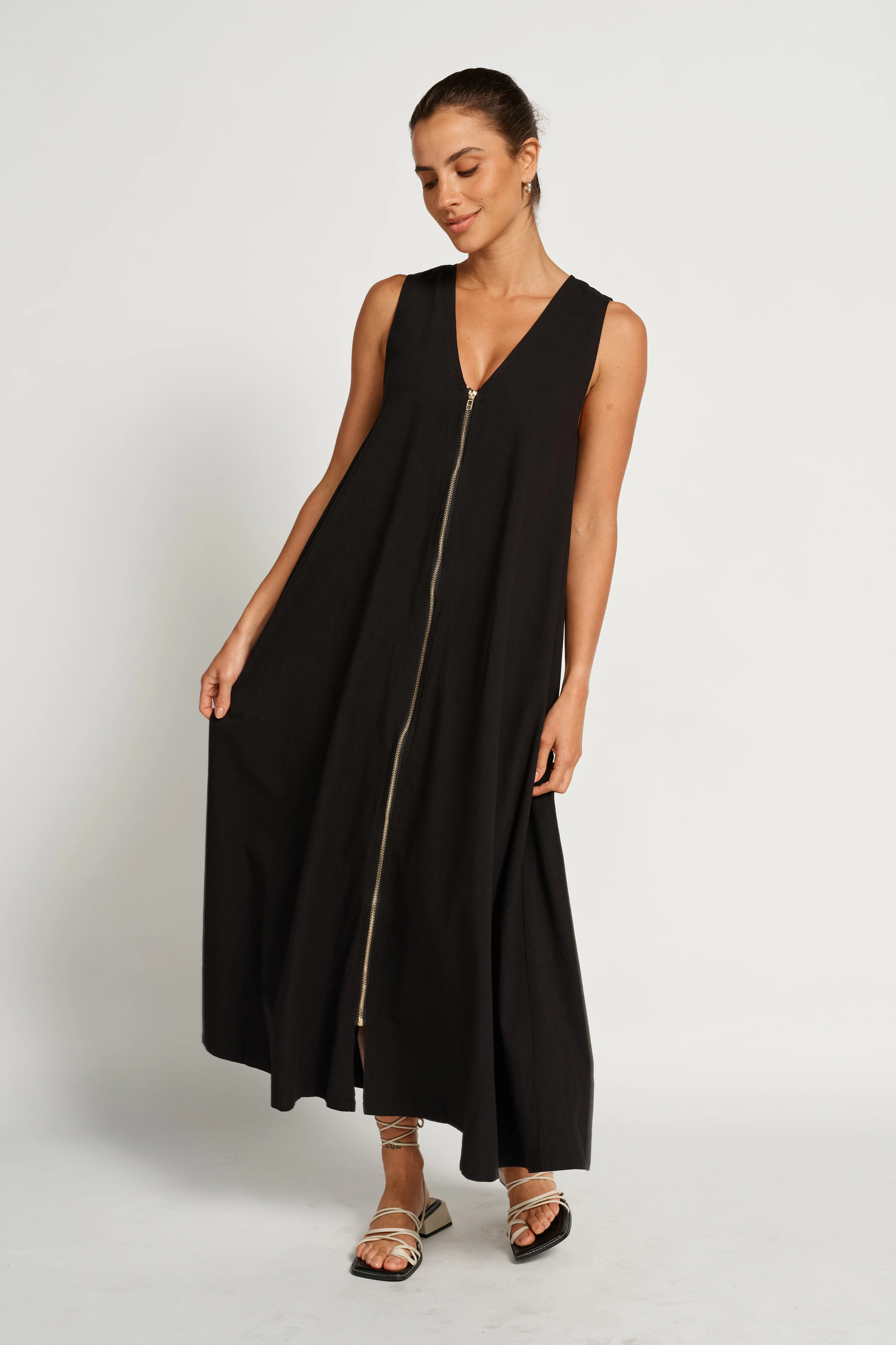 Gill Zip-Front Midi Dress - Black - Image 11