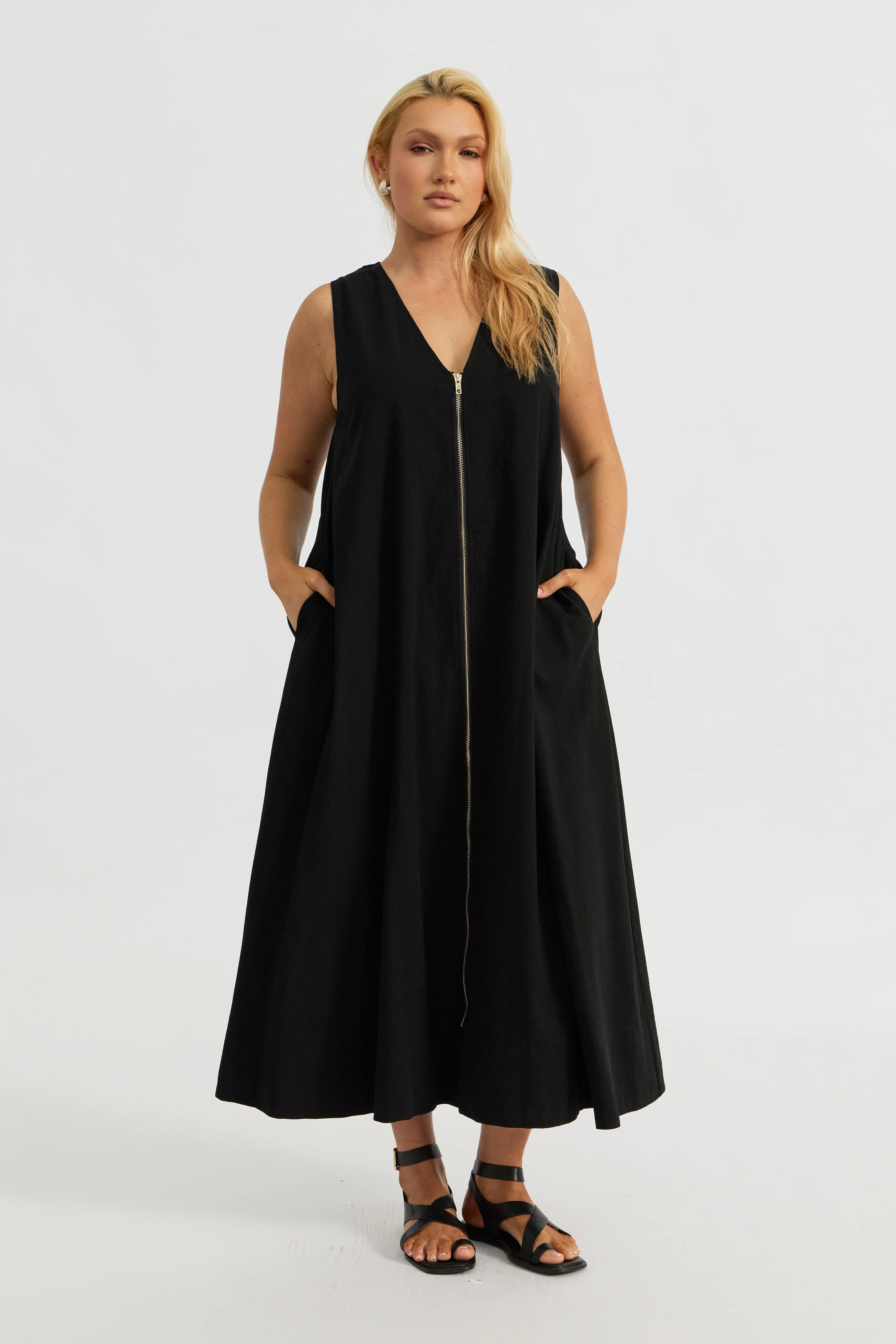Gill Zip-Front Midi Dress - Black - Image 3