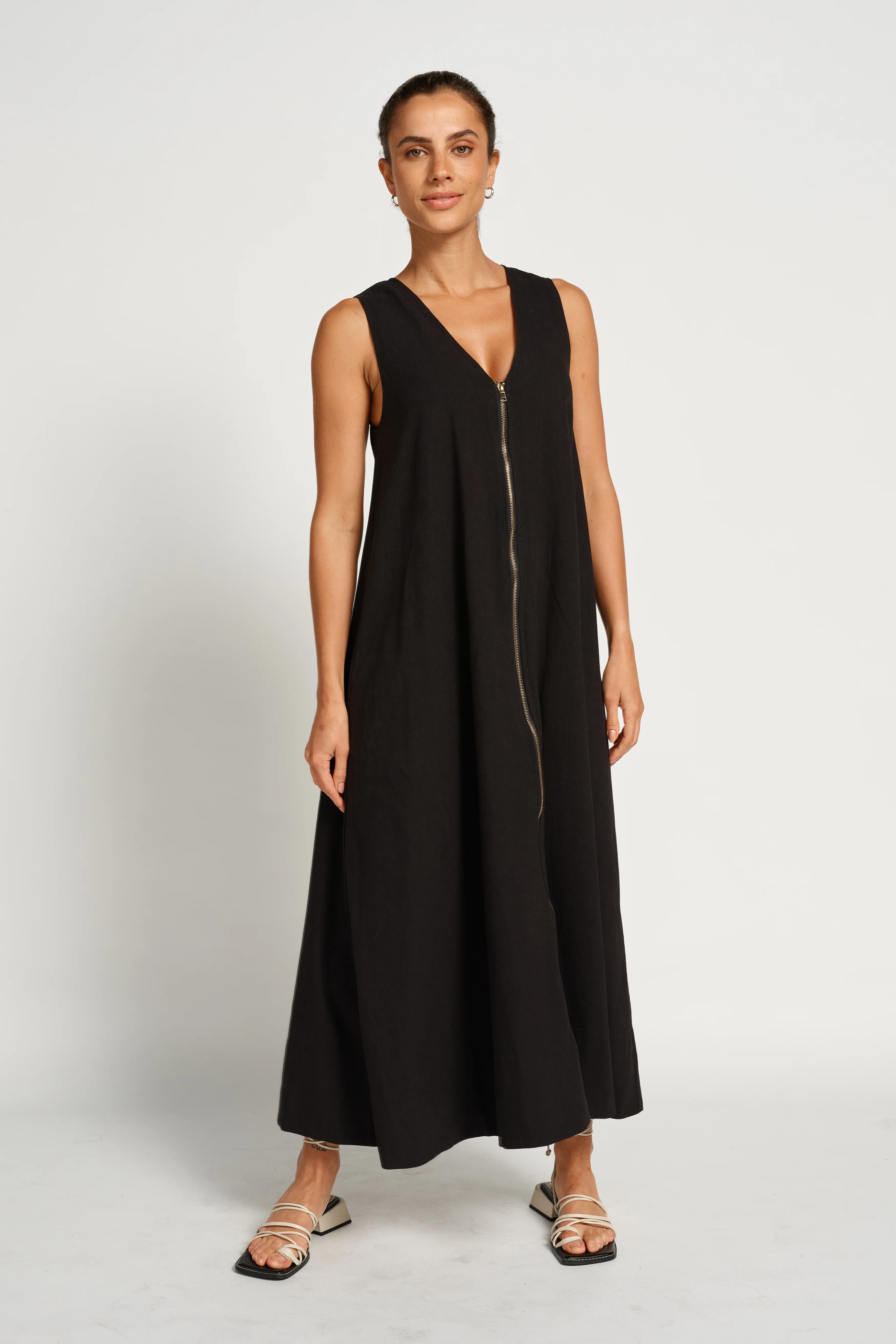 Gill Zip-Front Midi Dress - Black - Image 6