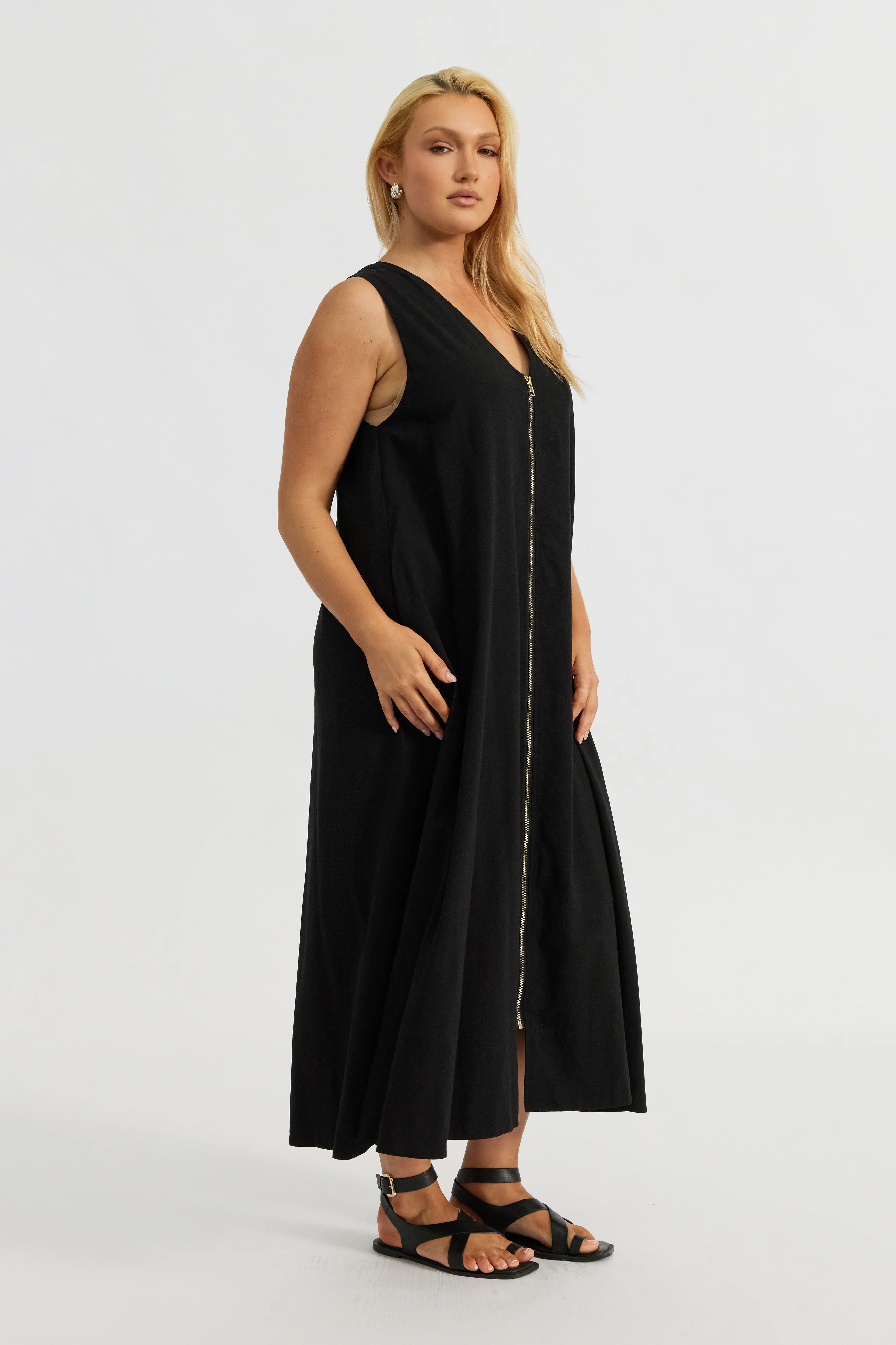 Gill Zip-Front Midi Dress - Black - Image 7