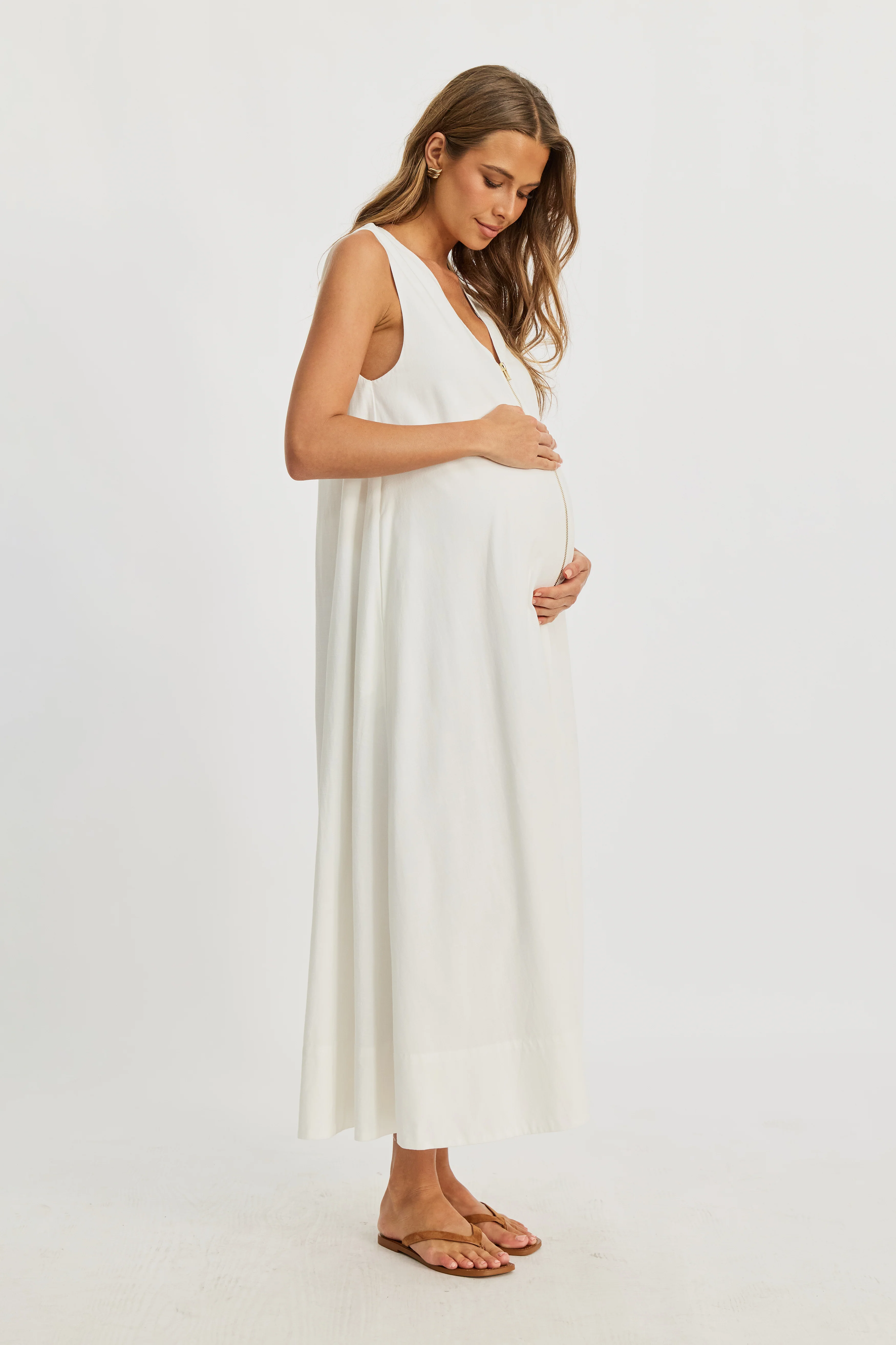 Gill Zip-Front Midi Dress - White - Image 3