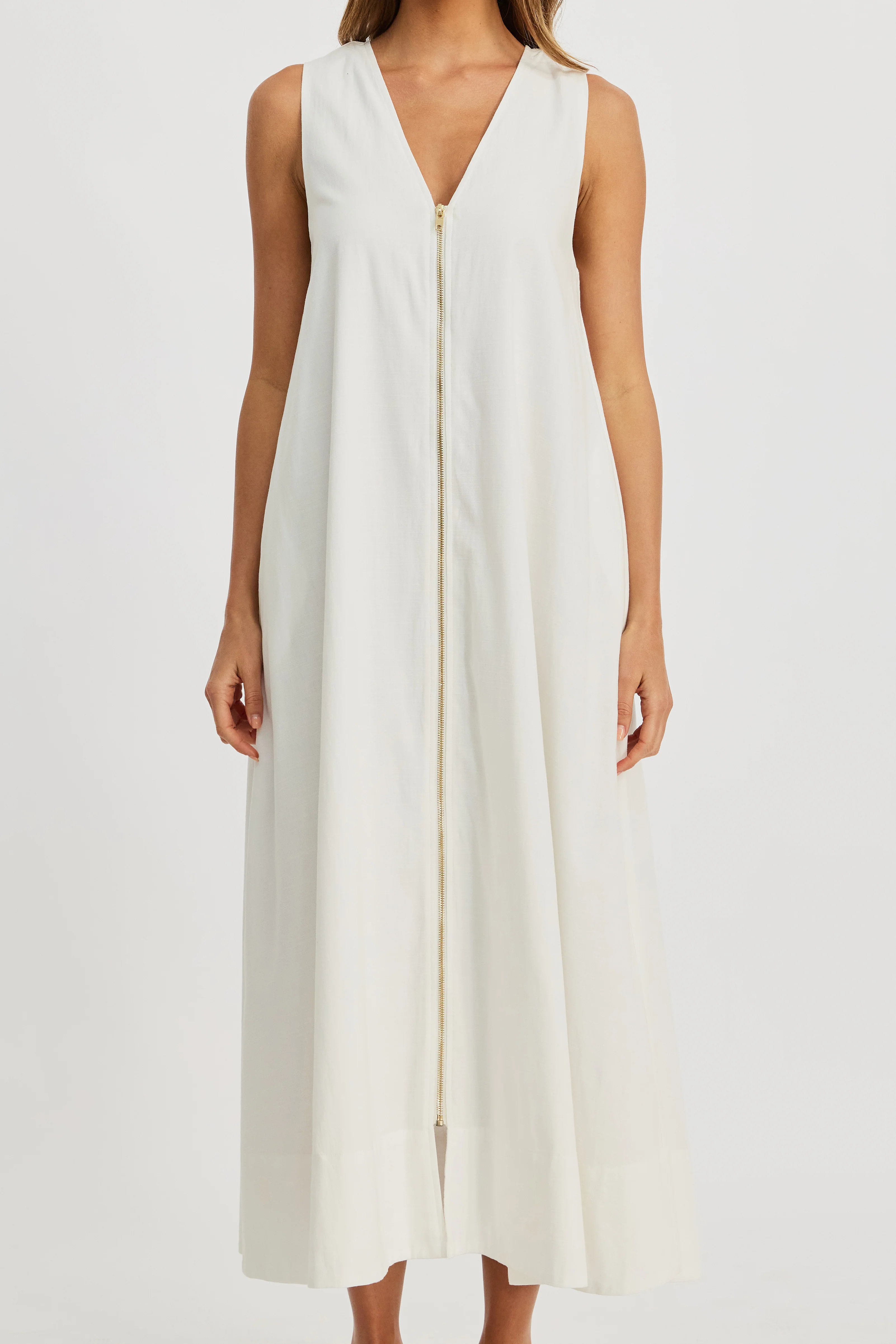 Gill Zip-Front Midi Dress - White - Image 4