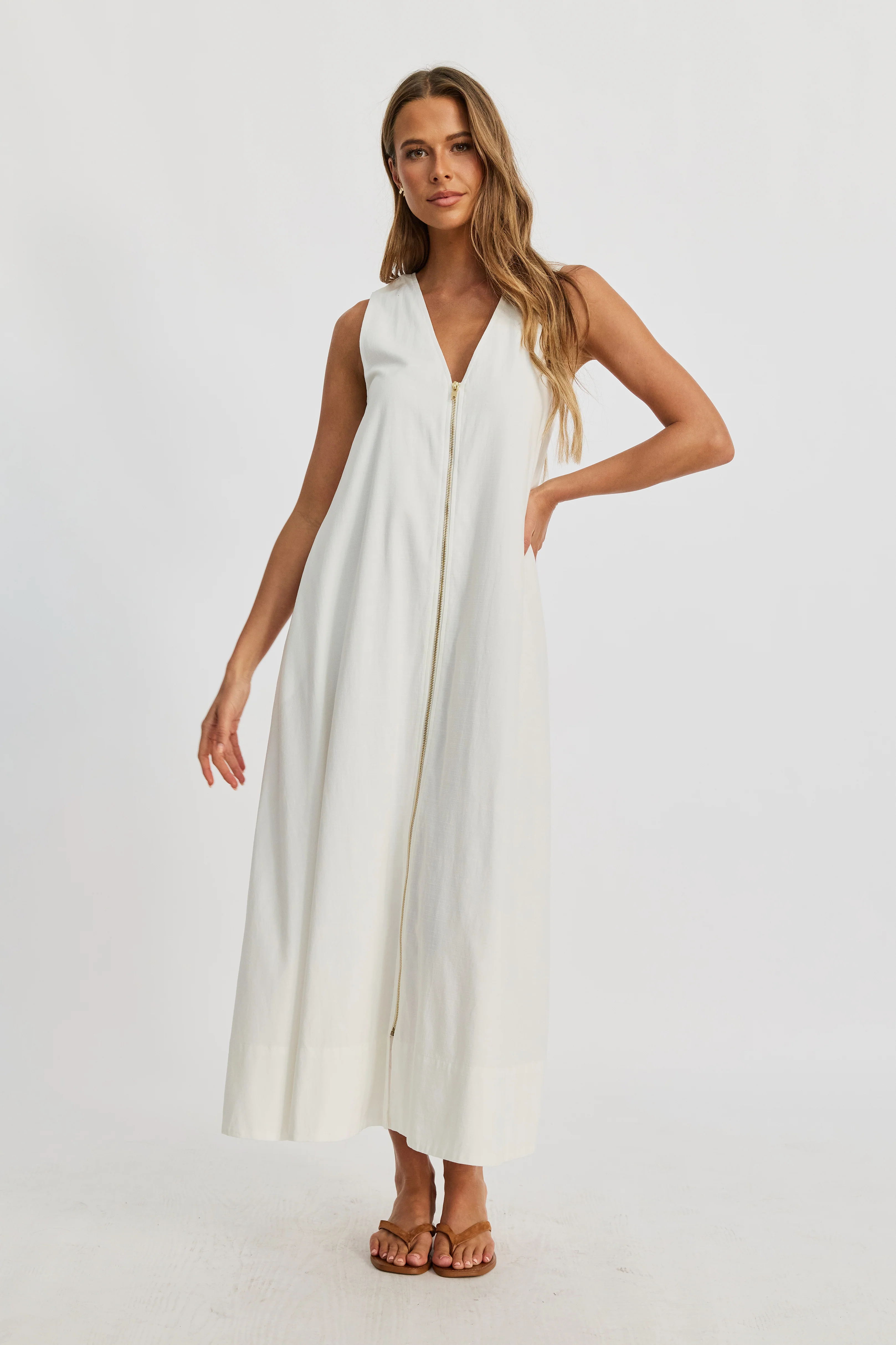 Gill Zip-Front Midi Dress - White - Image 5