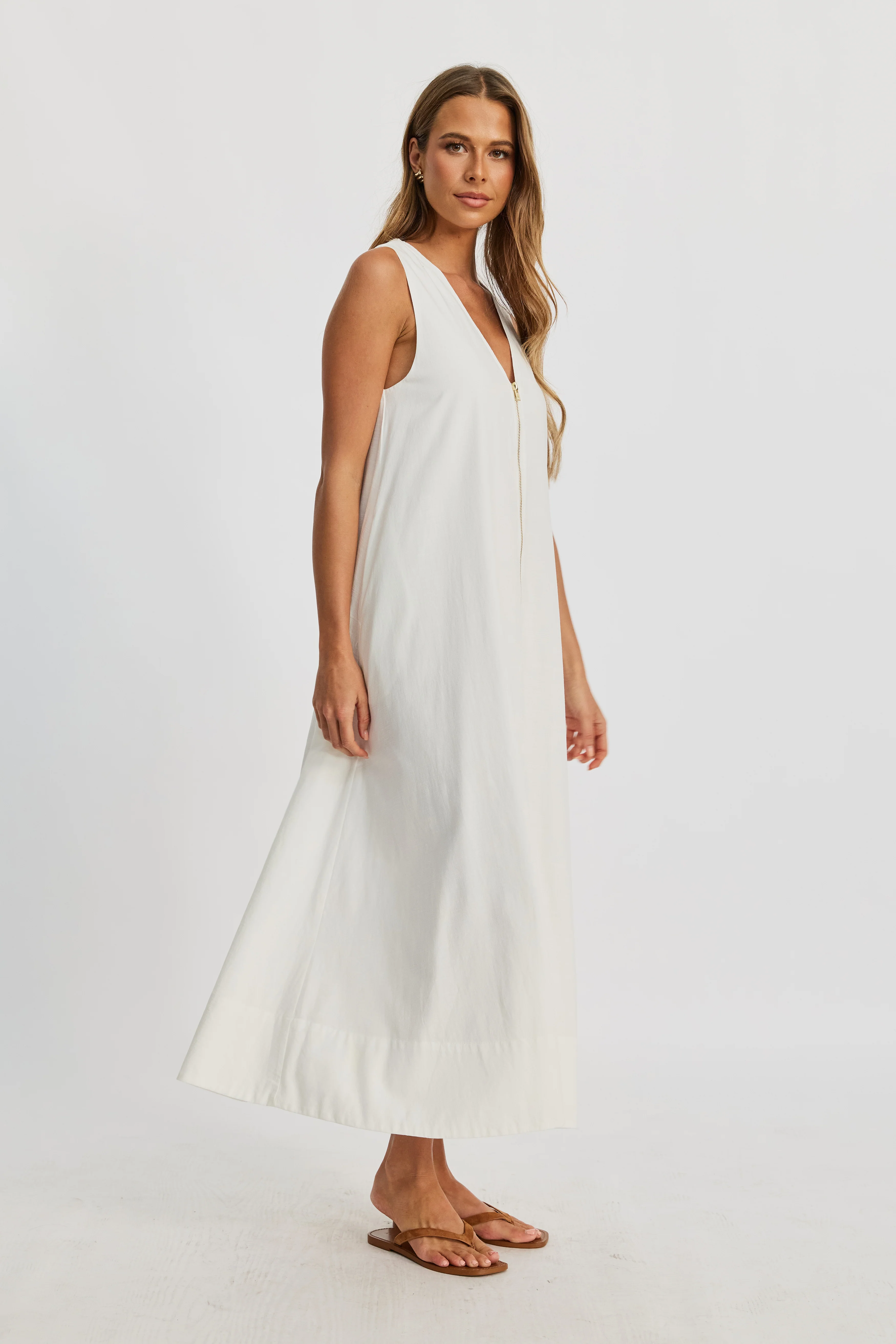 Gill Zip-Front Midi Dress - White - Image 6